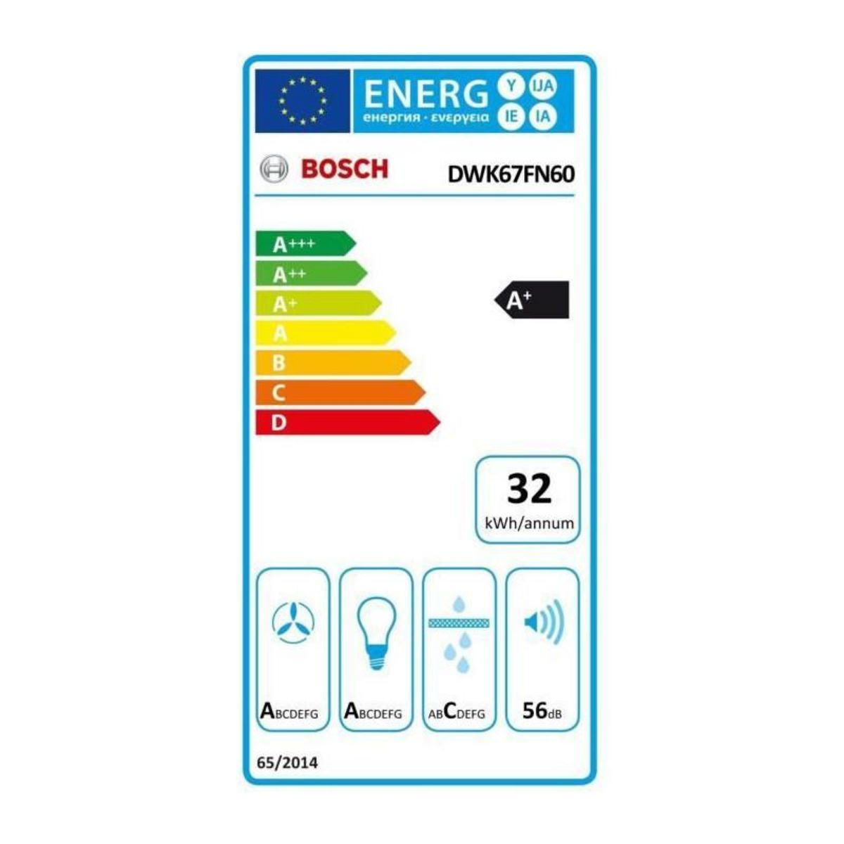 BOSCH Hotte décorative inclinée 60cm 768m³/h noir - DWK67FN60