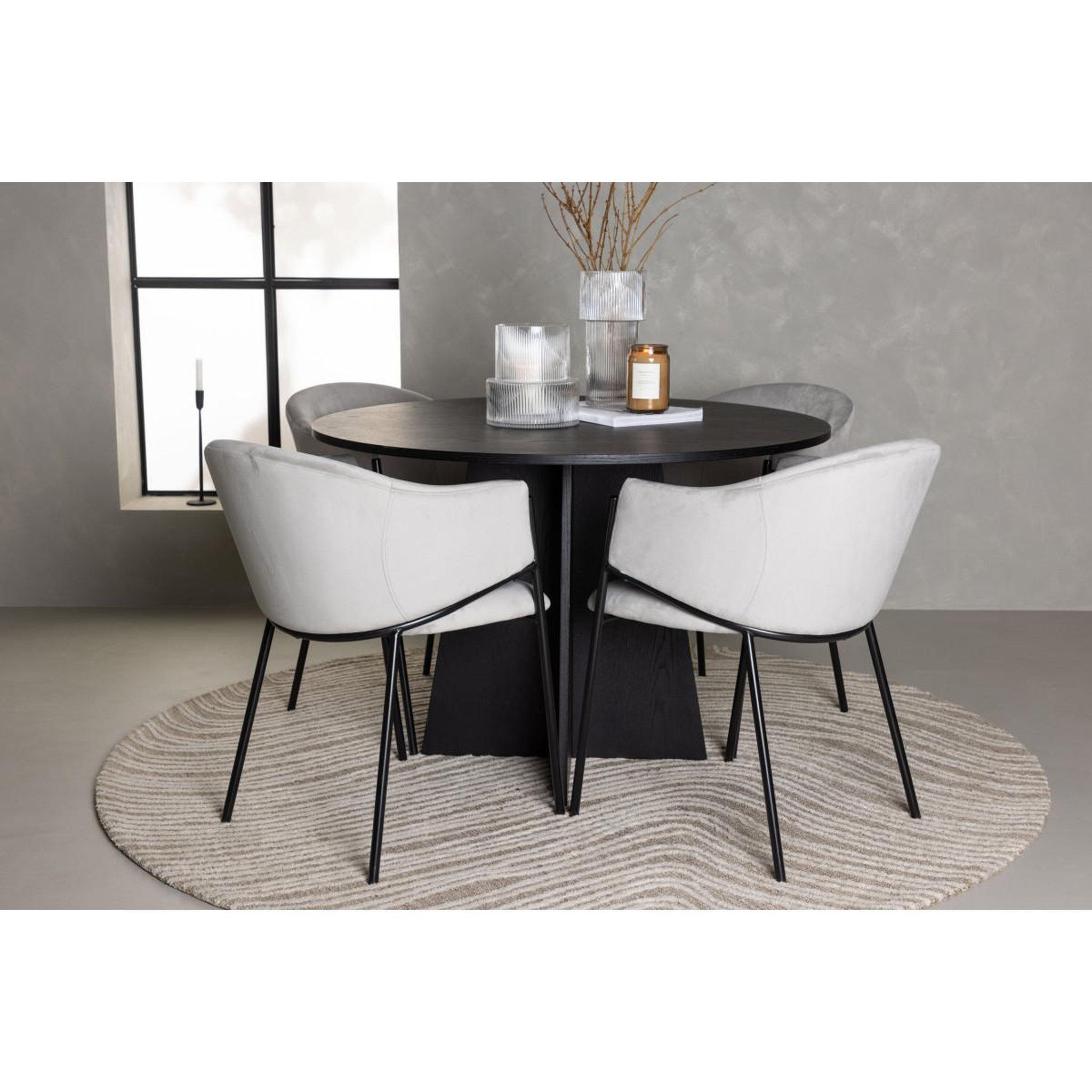 Voir la diapositive 4 : Paris Prix Ensemble table à manger & 4 chaises  bootcut & evelina  110cm noir & gris