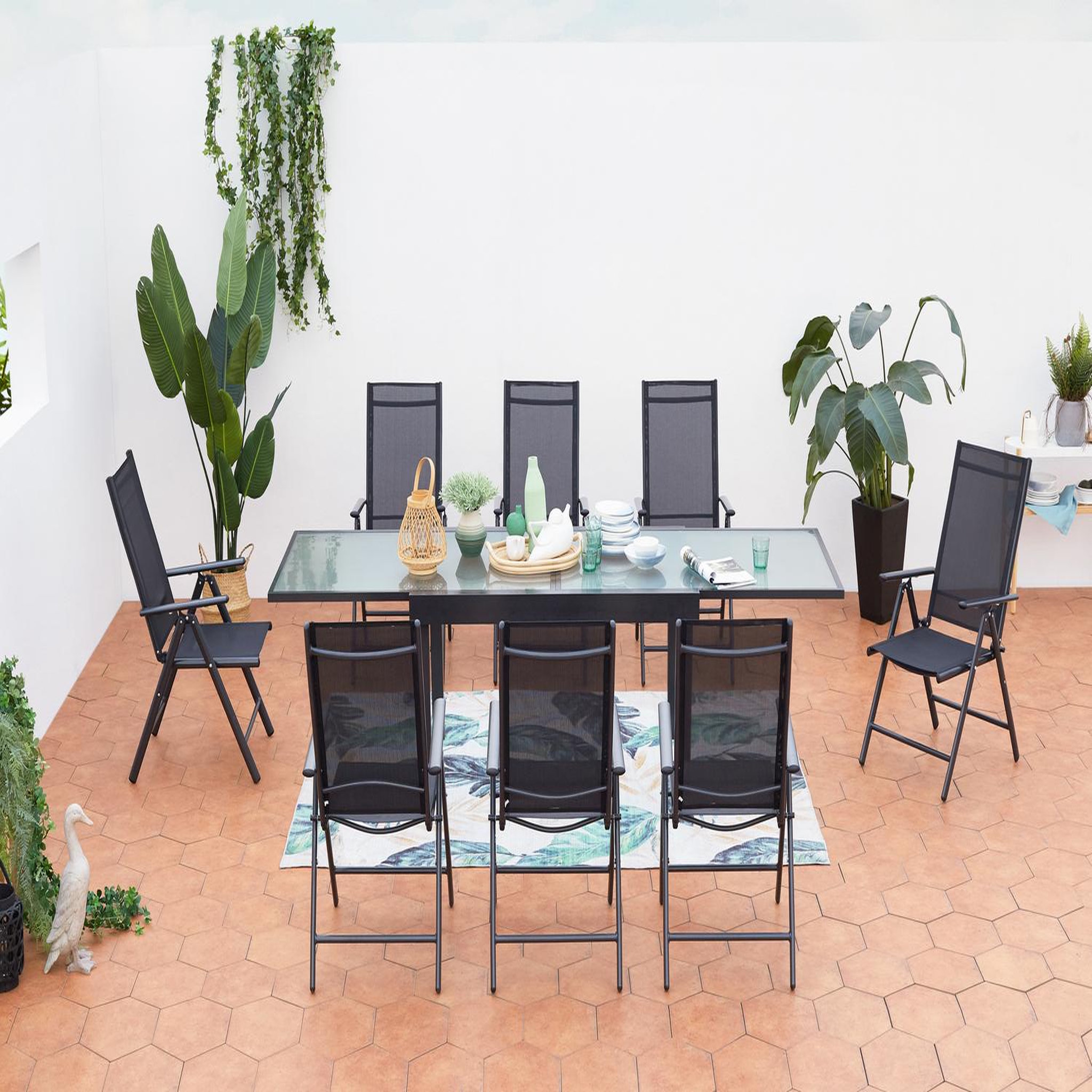 Voir la diapositive 3 : CONCEPT USINE Table de jardin extensible et 8 fauteuils en alu et toile PVC BRESCIA