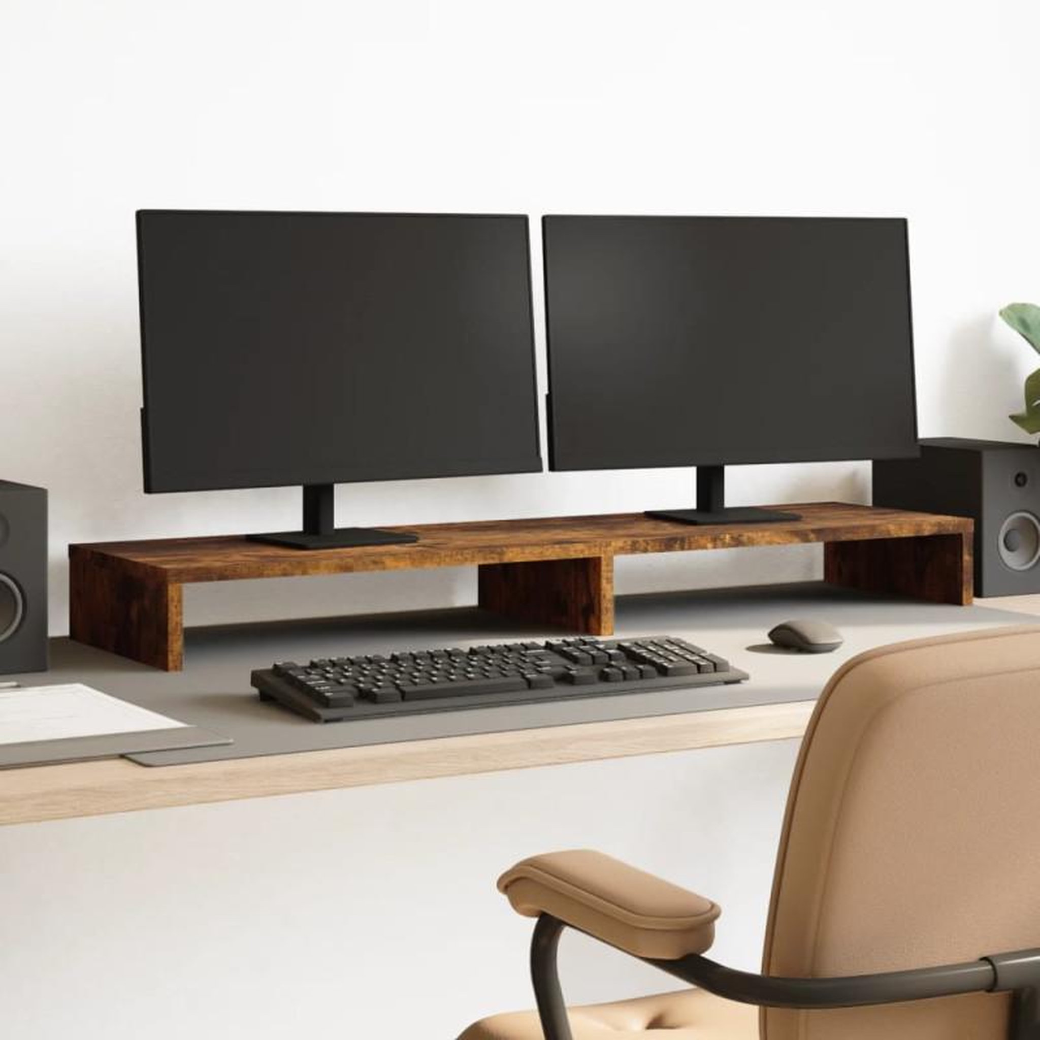 Voir la diapositive 1 : VIDAXL Support de moniteur chêne fumé 100x27x10 cm bois d ingénierie