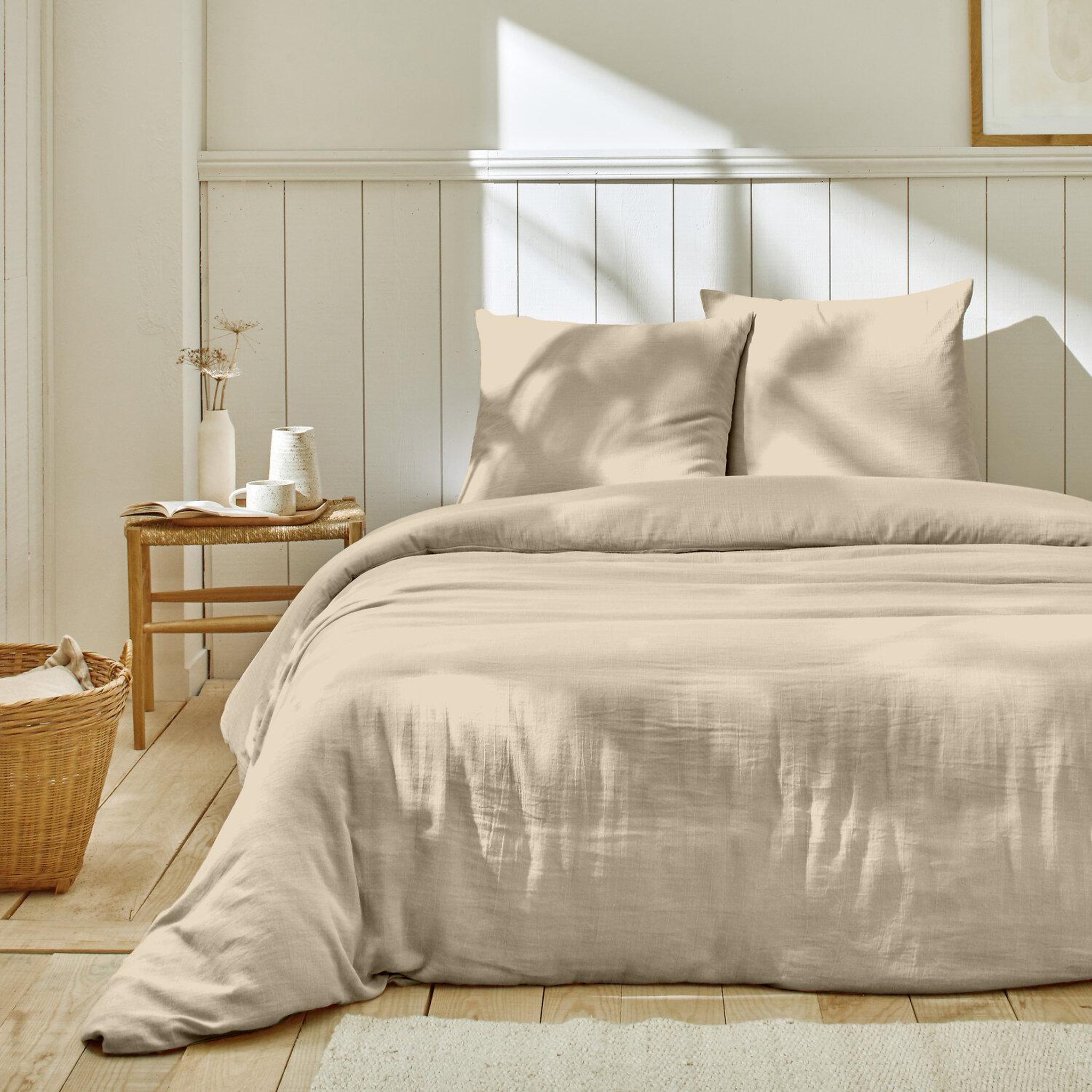 Voir la diapositive 1 : Home collection Parure housse de couette en gaze de coton - rose