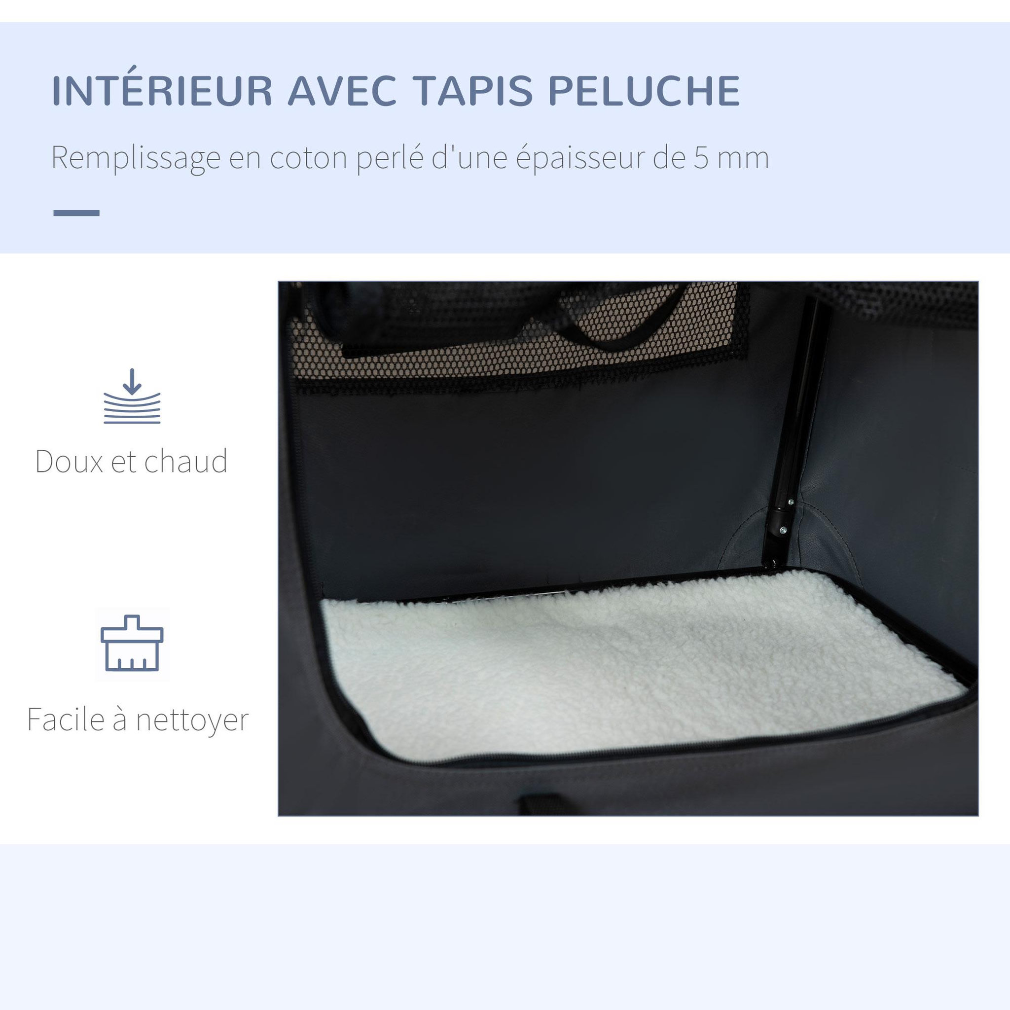 Voir la diapositive 5 : PAWHUT Sac de transport pour chien et chat pliable - poignée, 3 entrées zippées, poche - coussin amovible inclus - acier oxford polyester gris noir