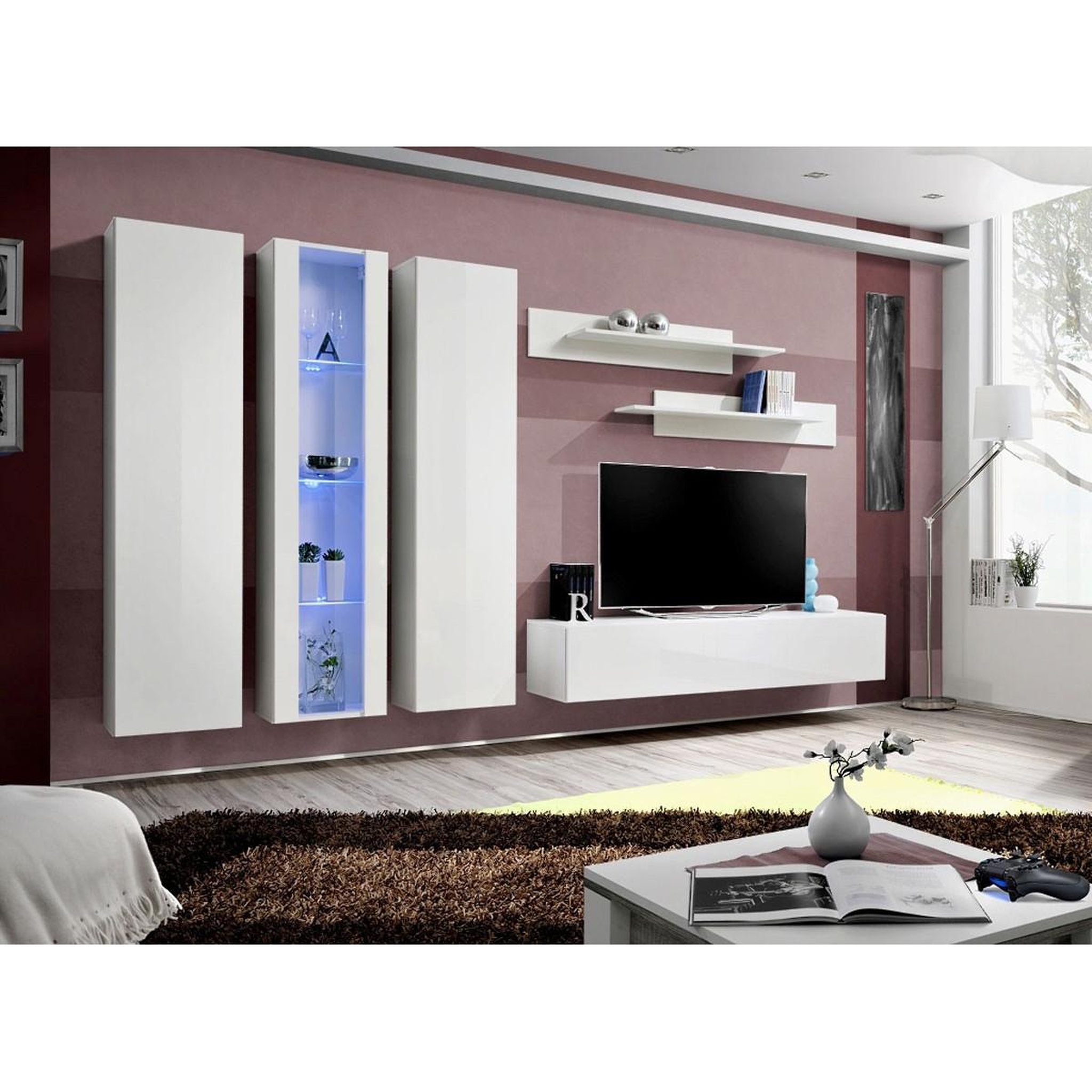 Voir la diapositive 4 : Paris Prix Ensemble meuble tv mural  fly c4  310cm blanc