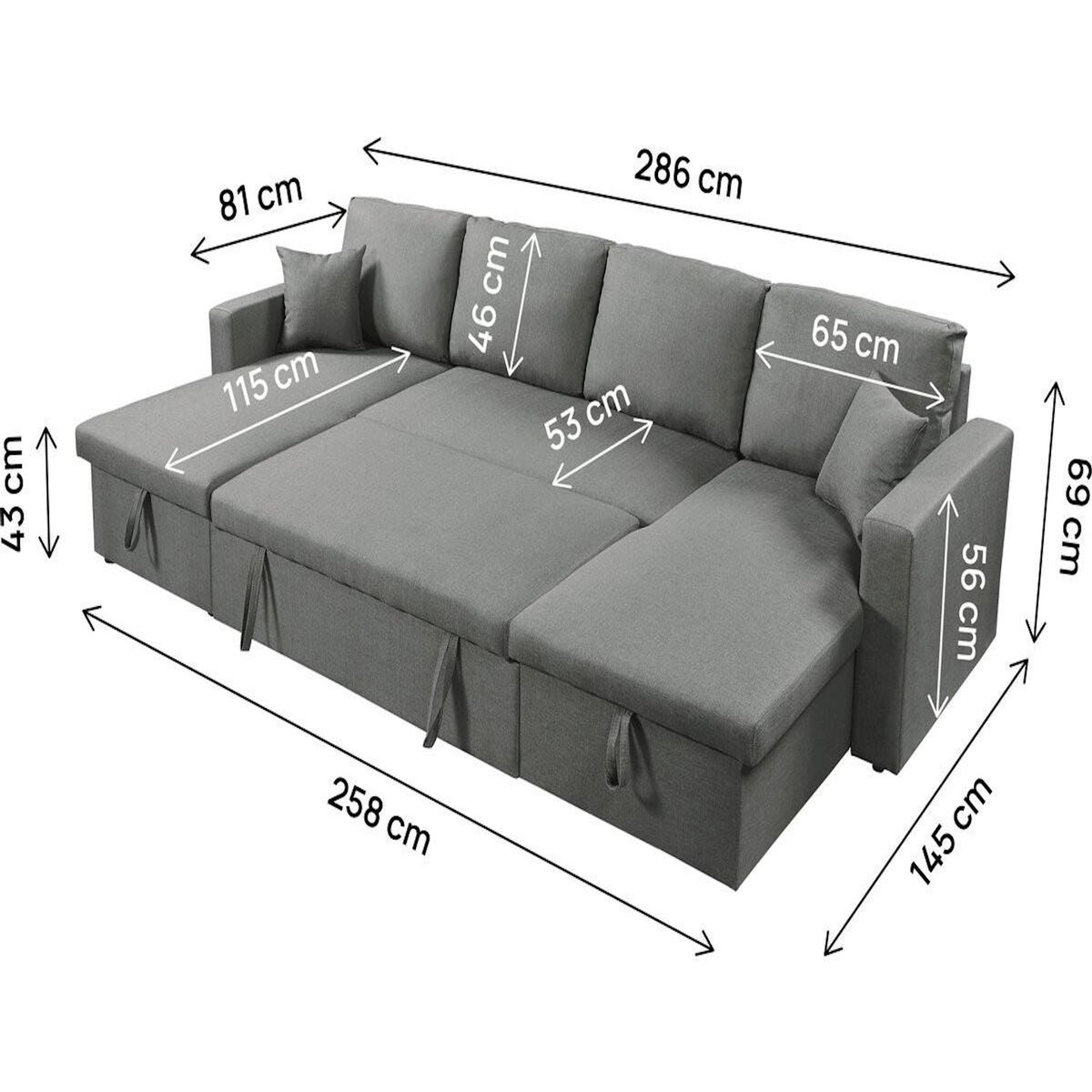 Habitat et Jardin Canapé d'angle panoramique convertible en tissu  Alain  - 4 places - Gris