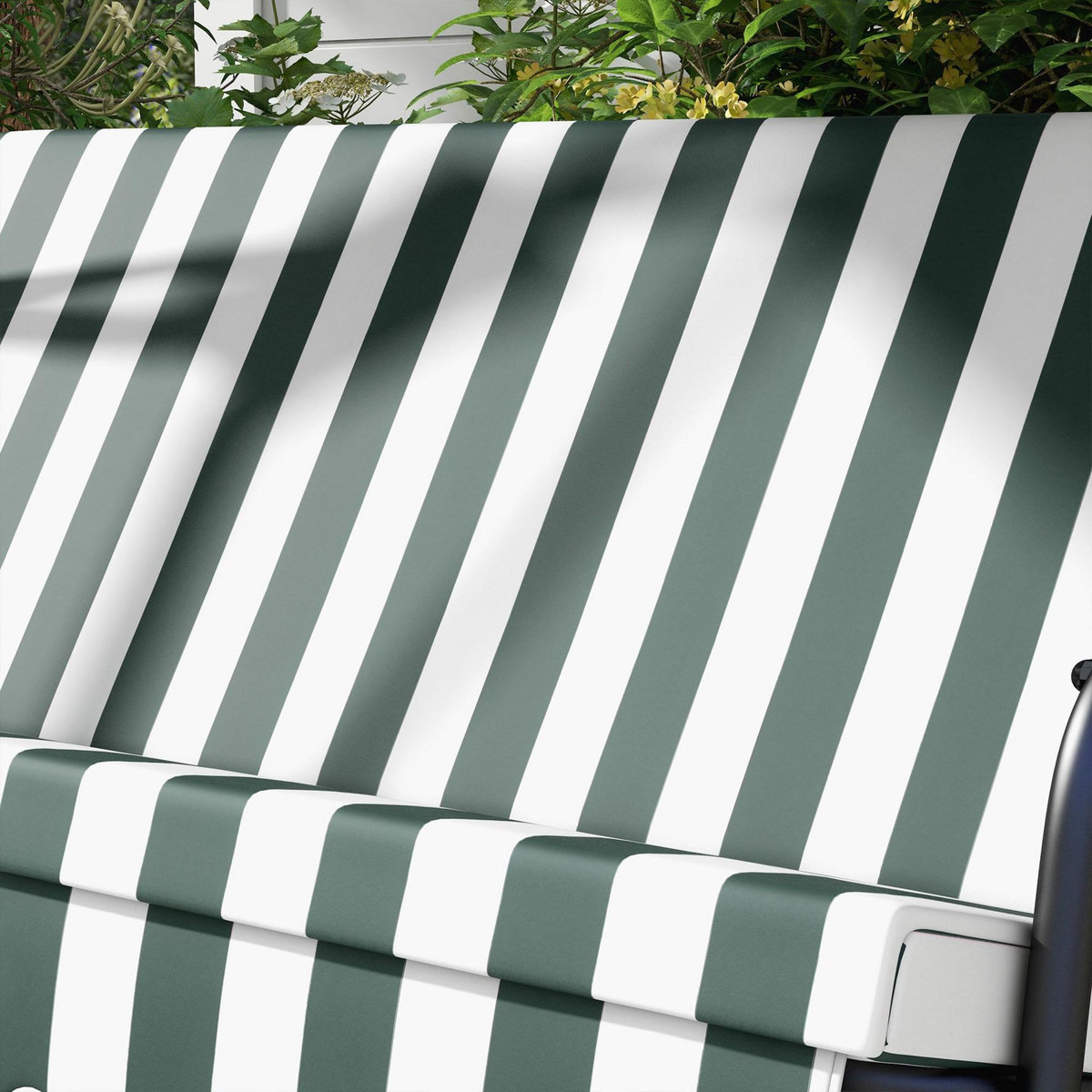 OUTSUNNY Balancelle de jardin 3 places toit réglable coussins assise dossier acier polyester vert blanc rayé