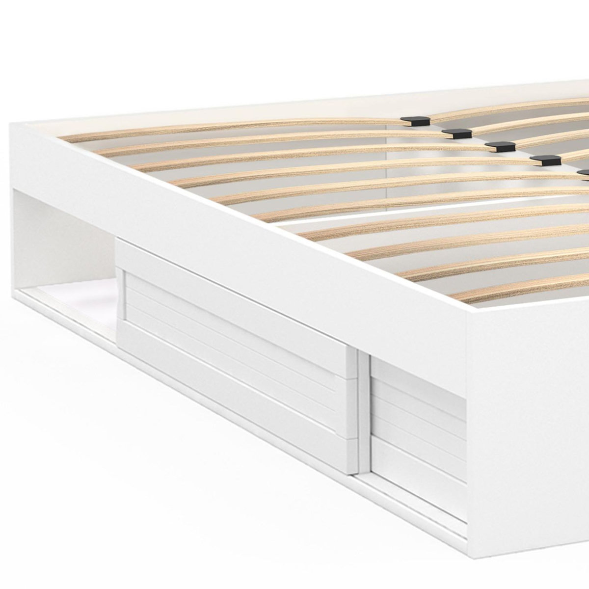 ID MARKET Cadre de lit double SALEM avec rangements et sommier 160 x 200 cm blanc