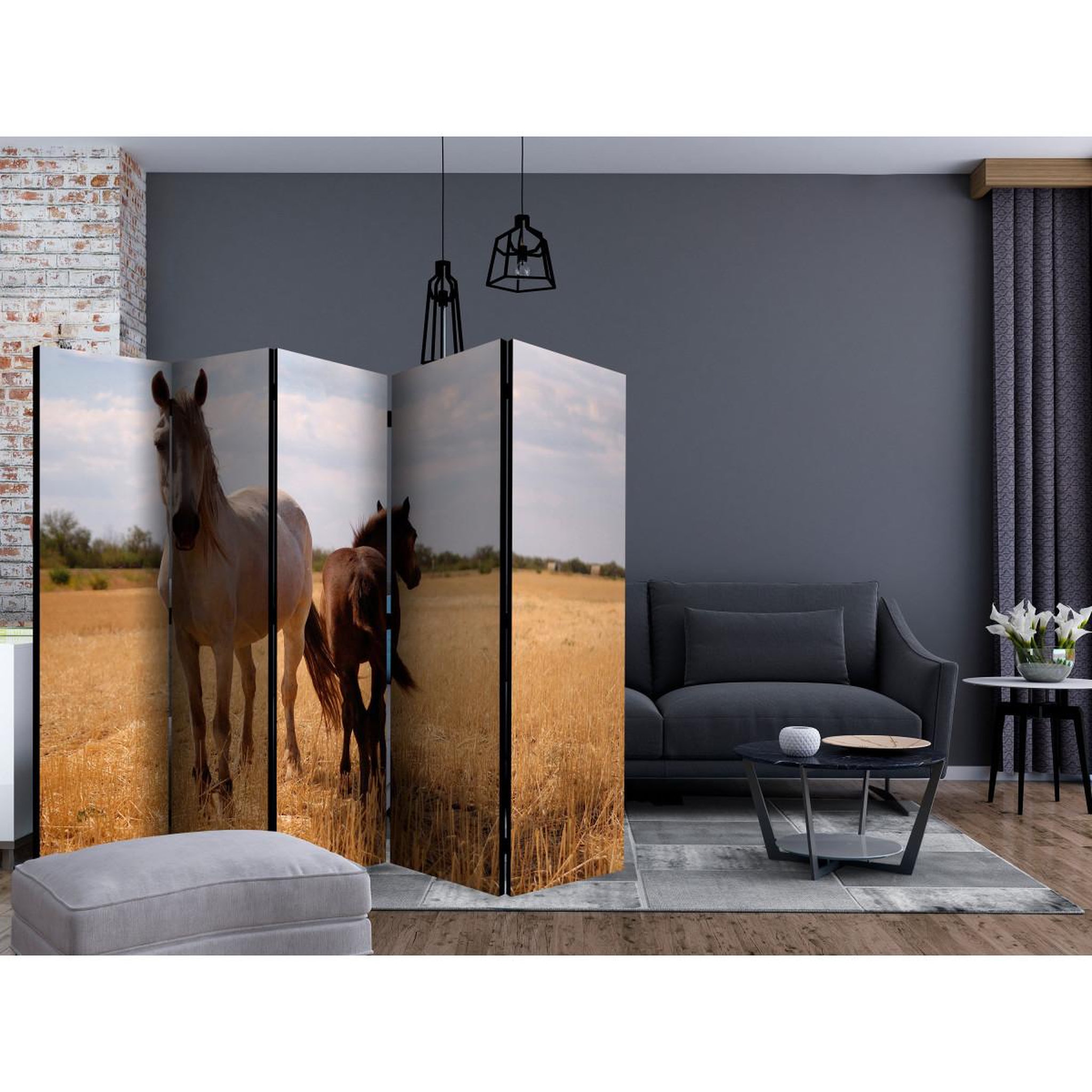 Voir la diapositive 2 : Paris Prix Paravent 5 volets  horse & foal  172x225cm