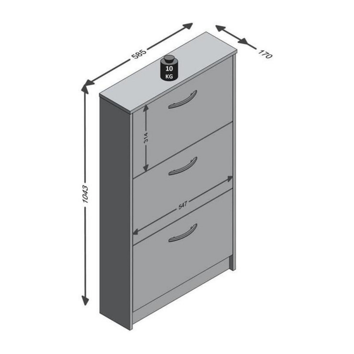 FMD Meuble a chaussures - Décor blanc - 3 Abattants - 6 paires - L58,5 x H104,5 x P17 cm - Fabriqué en Allemagne