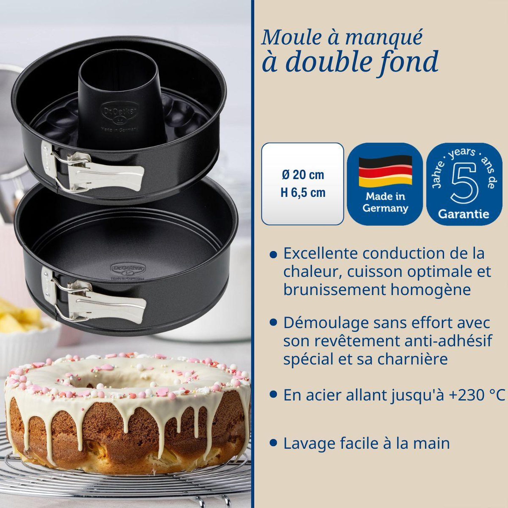 Voir la diapositive 3 : DR.OETKER Lot de 2 moules à gâteaux 20/20 cm en acier dr oetker back freude