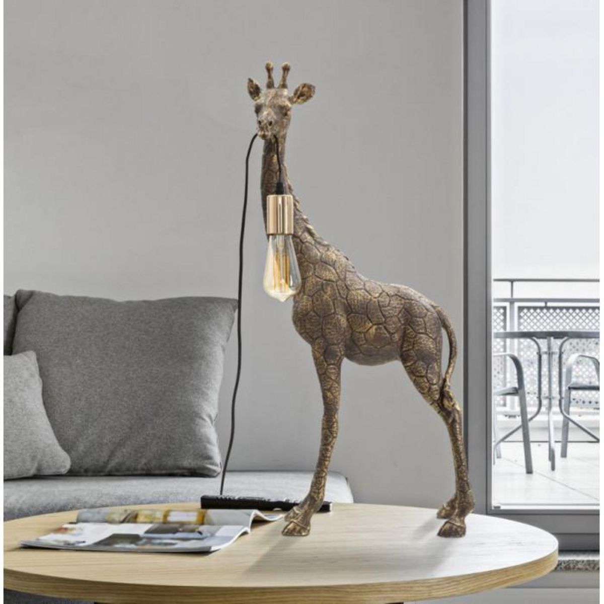 Paris Prix Lampe à Poser en Résine  Girafe  80cm Or Foncé