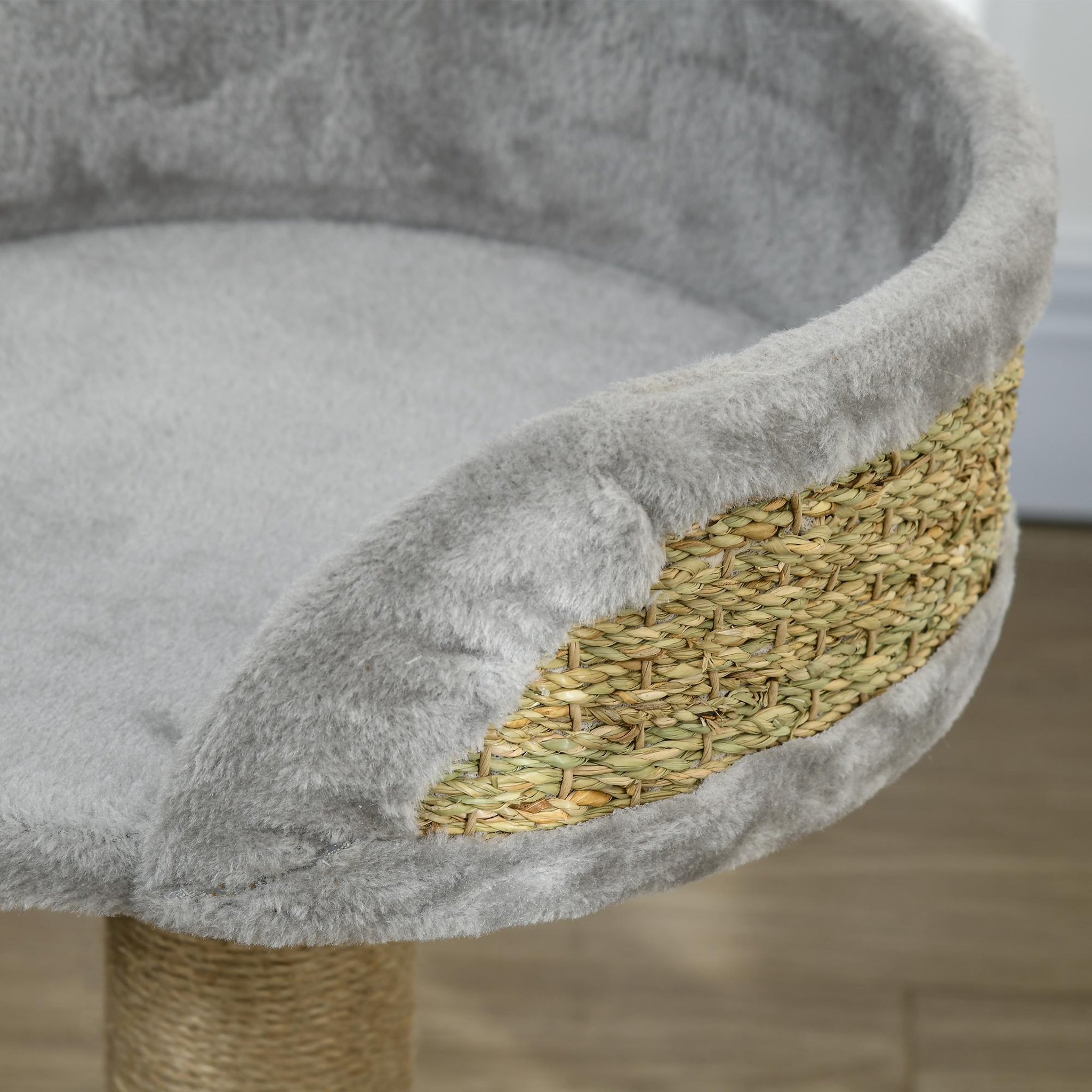 Voir la diapositive 4 : PAWHUT Arbre à chat griffoir 2 niveaux h. 49 cm - poteau sisal, plateforme observation, jeu de boule suspendue - jute polyester gris