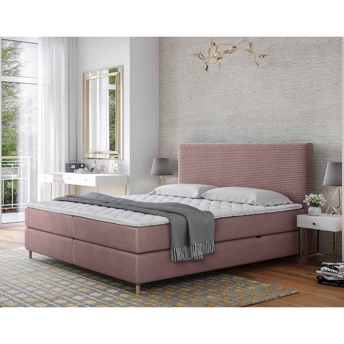 BEST MOBILIER Rafaela - lit boxspring - 160x200 - coffres et surmatelas inclus - en velours