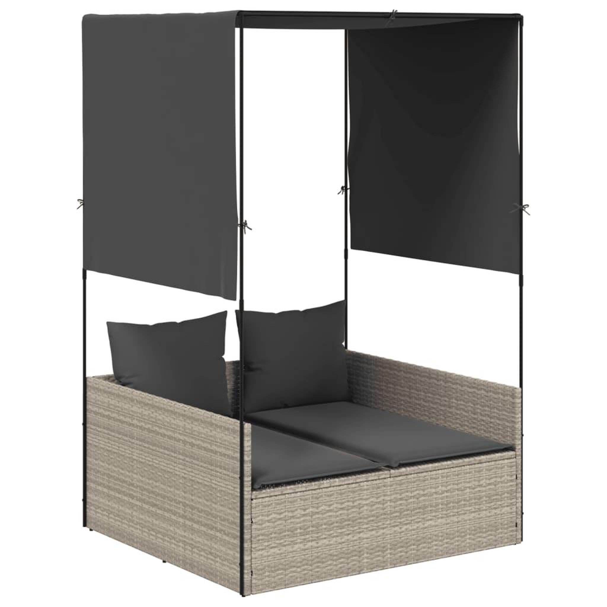 Voir la diapositive 2 : VIDAXL Chaise longue double avec toit et rideaux gris clair poly rotin