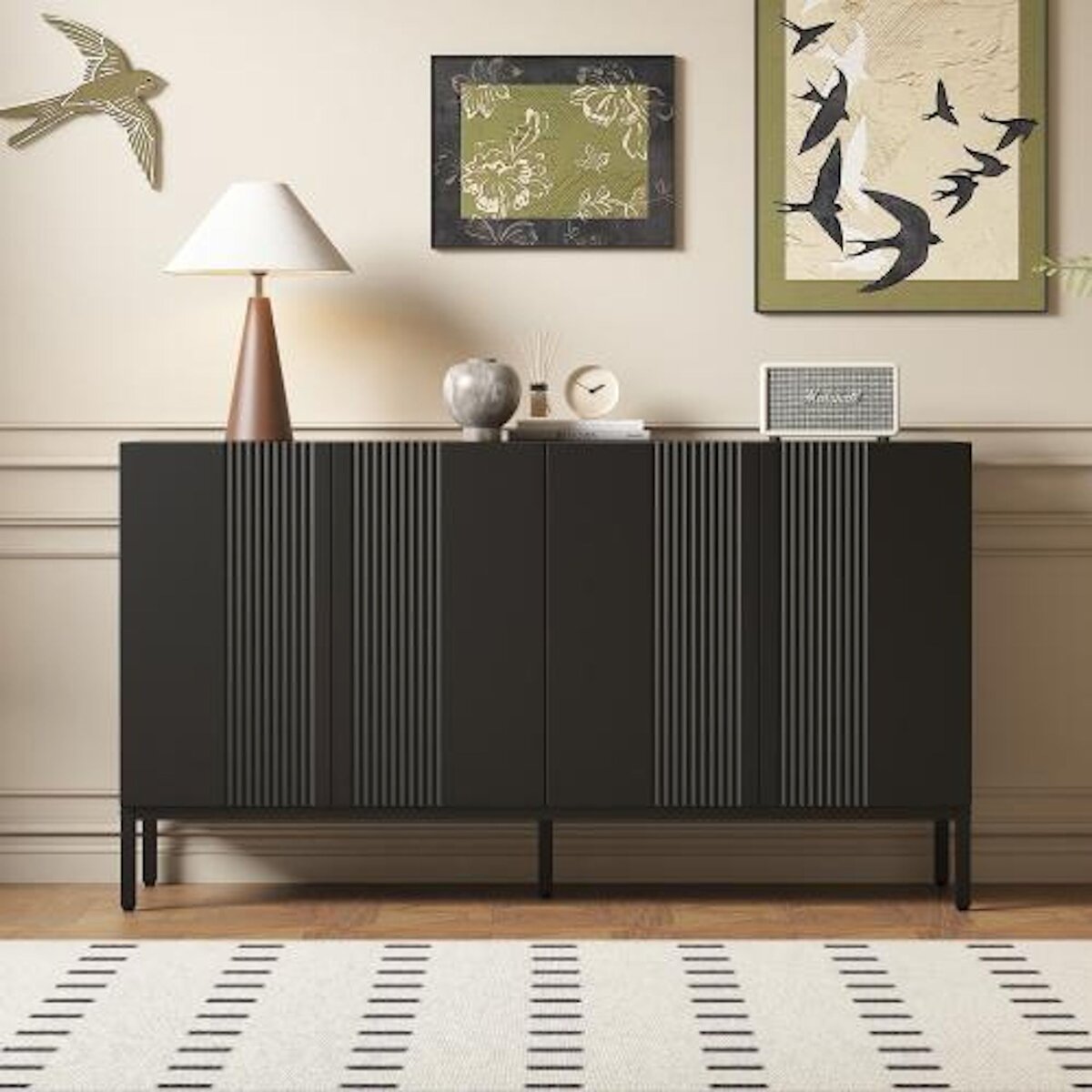 MERAX Buffet 4 porte(s) 0 tiroir(s) - 145 cm noir mdf