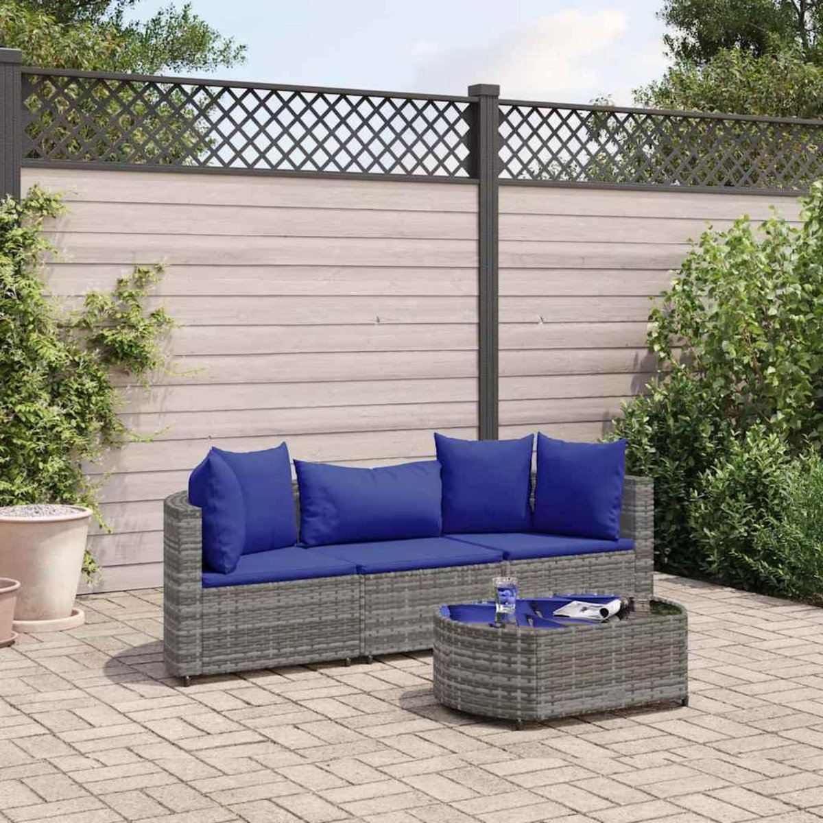 VIDAXL Salon de jardin 4 pcs avec coussins gris resine tressee
