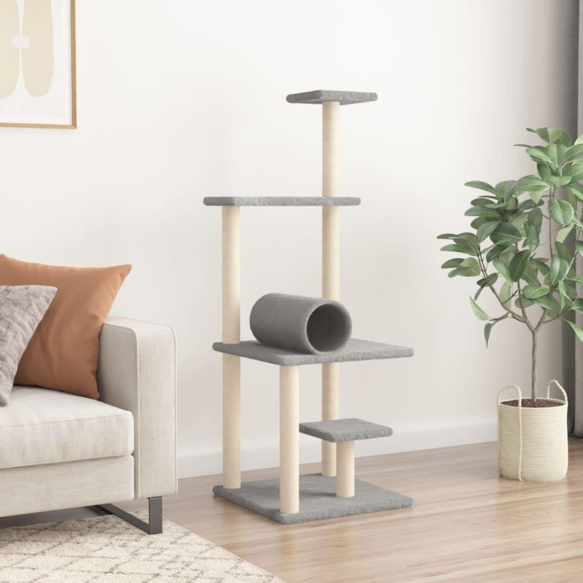 VIDAXL Arbre a chat avec griffoirs en sisal gris clair 136 cm