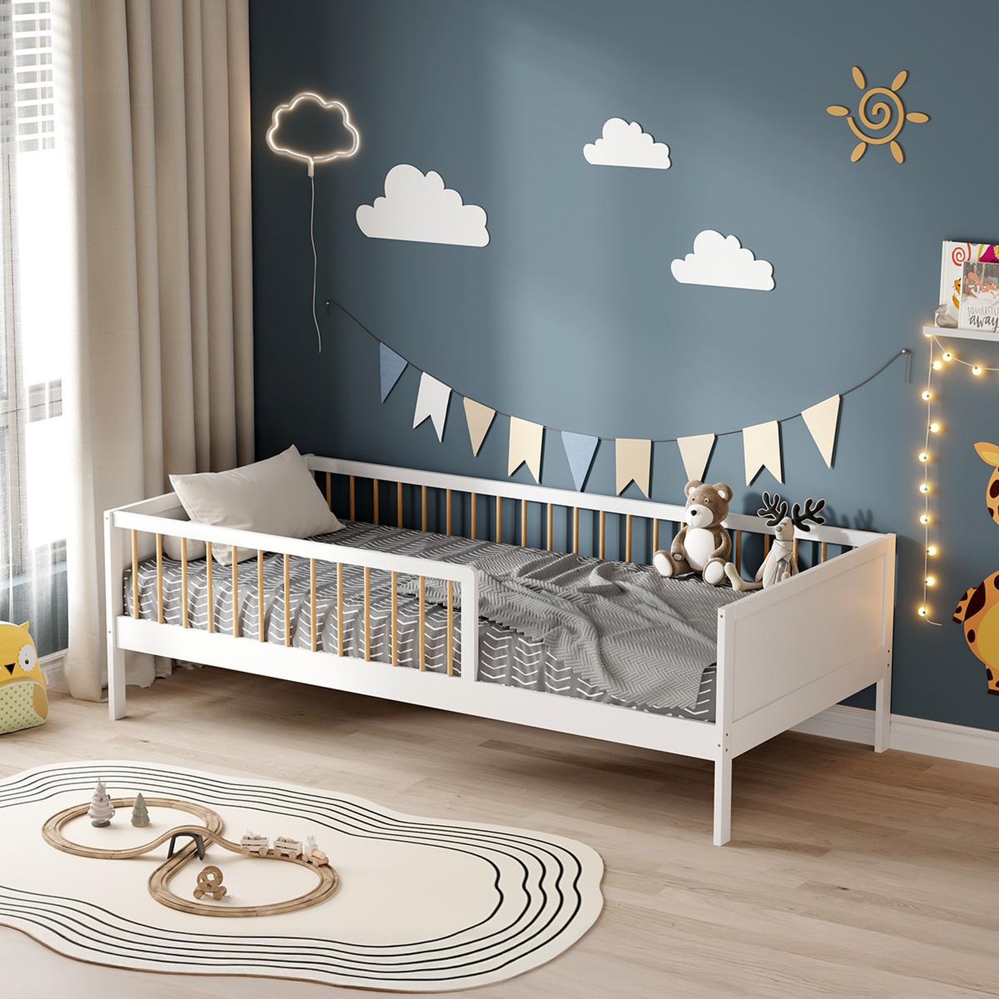 Voir la diapositive 2 : MINEA Minea | lit avec barrière pepito 90x190 cm (matelas non inclus)