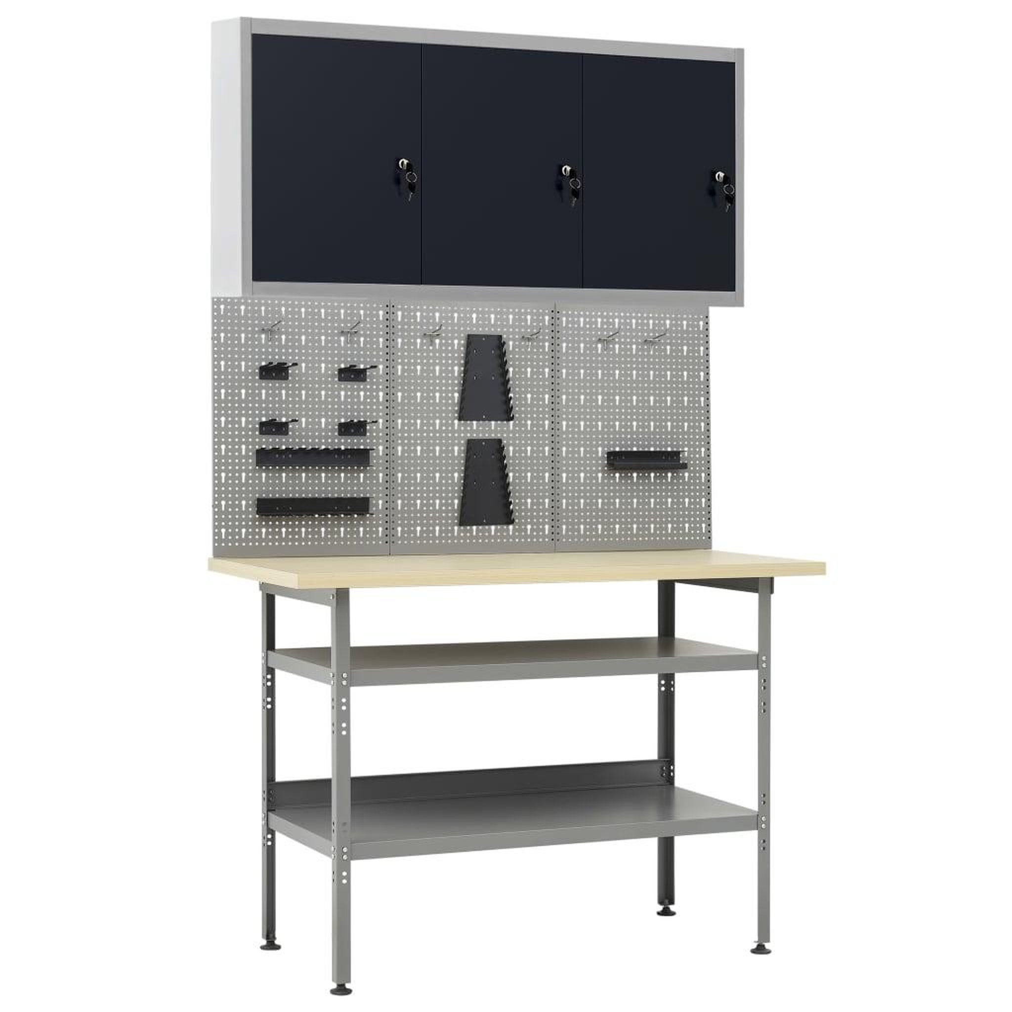 VIDAXL Etabli avec 3 panneaux muraux et 1 armoire