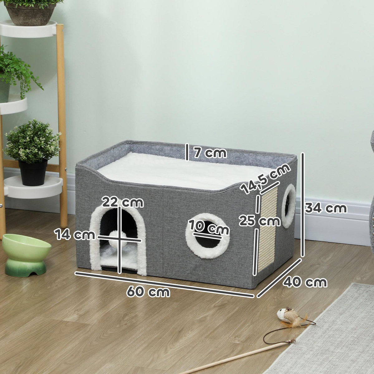 PAWHUT Panier niche grattoir chat 3 en 1 pliable gris