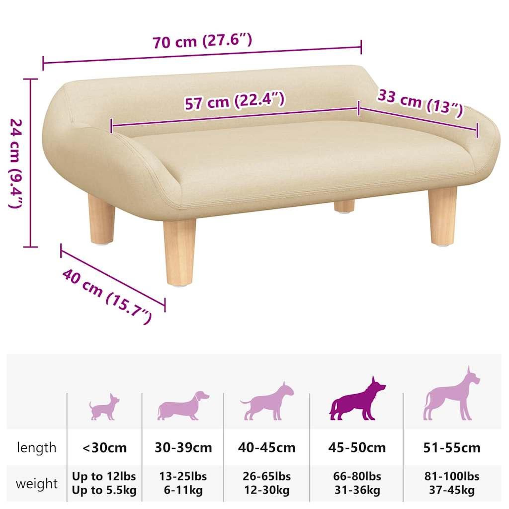 Voir la diapositive 6 : VIDAXL Lit pour chien creme 70x40x24 cm tissu
