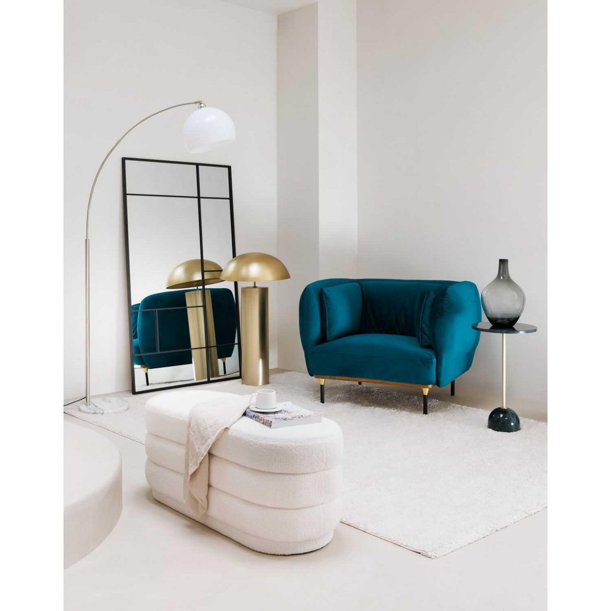 ATMOSPHERA Banc 2 places en bouclette - Blanc