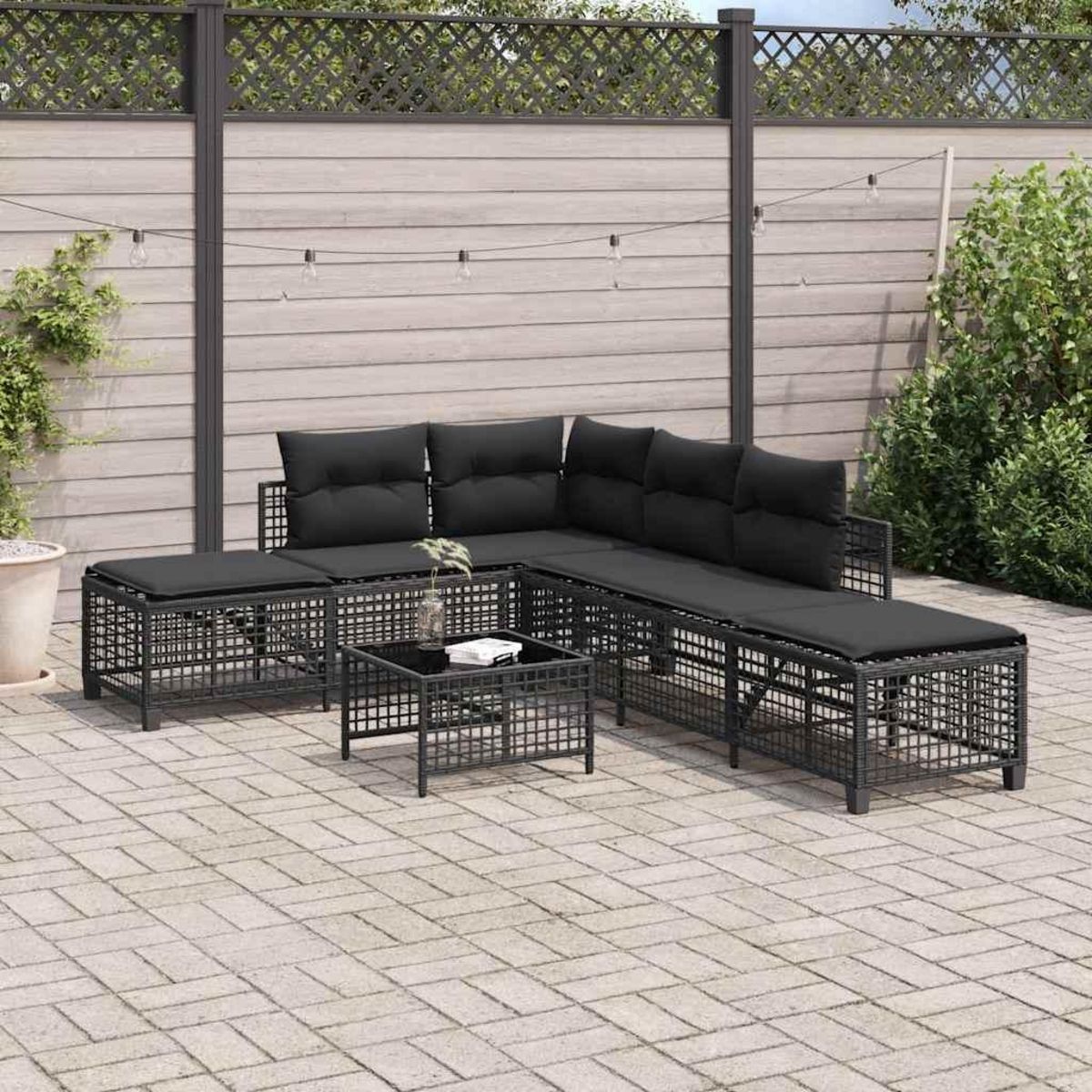 VIDAXL Salon de jardin d'angle 3 pcs avec coussins noir resine tressee