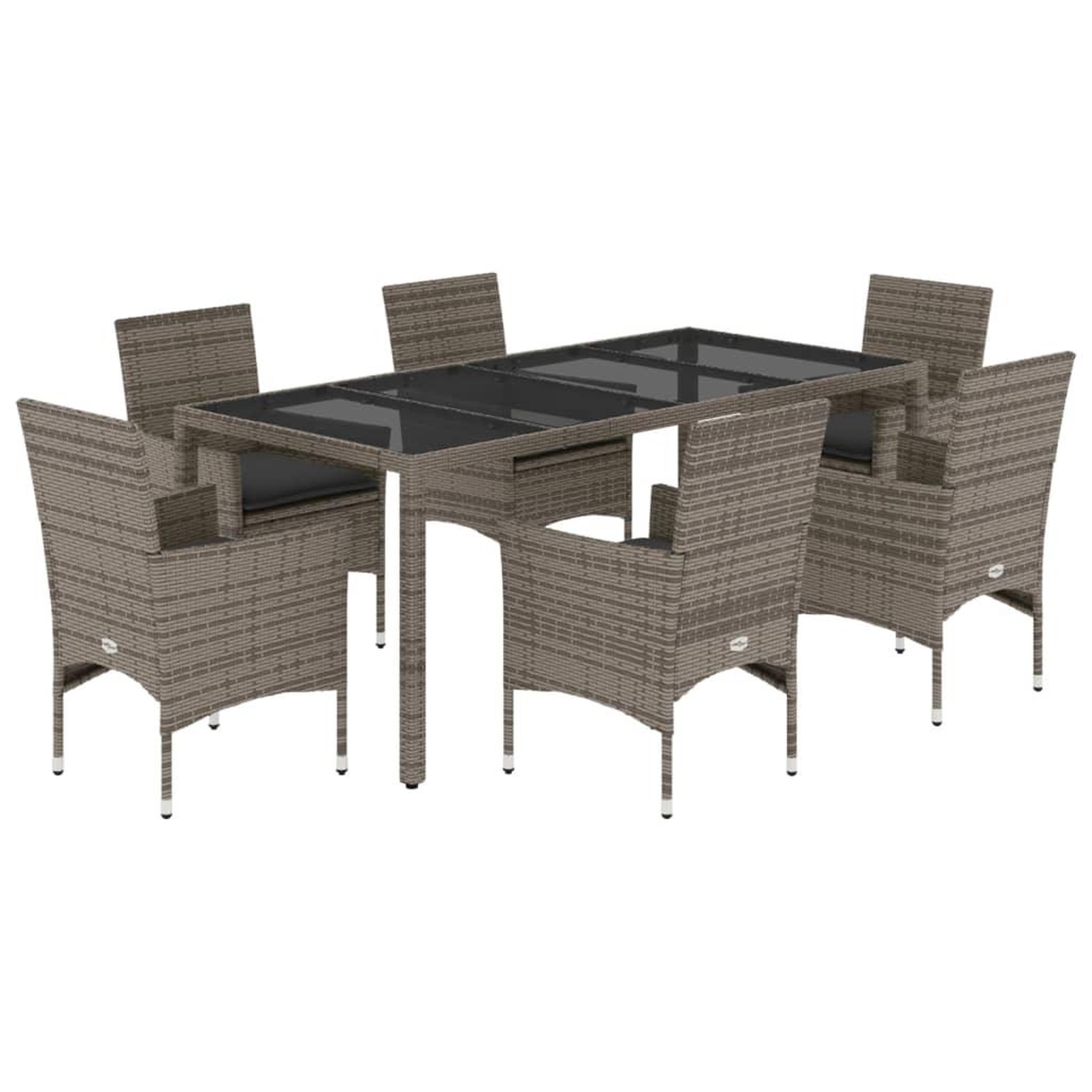 Voir la diapositive 2 : VIDAXL Ensemble a manger de jardin et coussins 7 pcs gris rotin verre