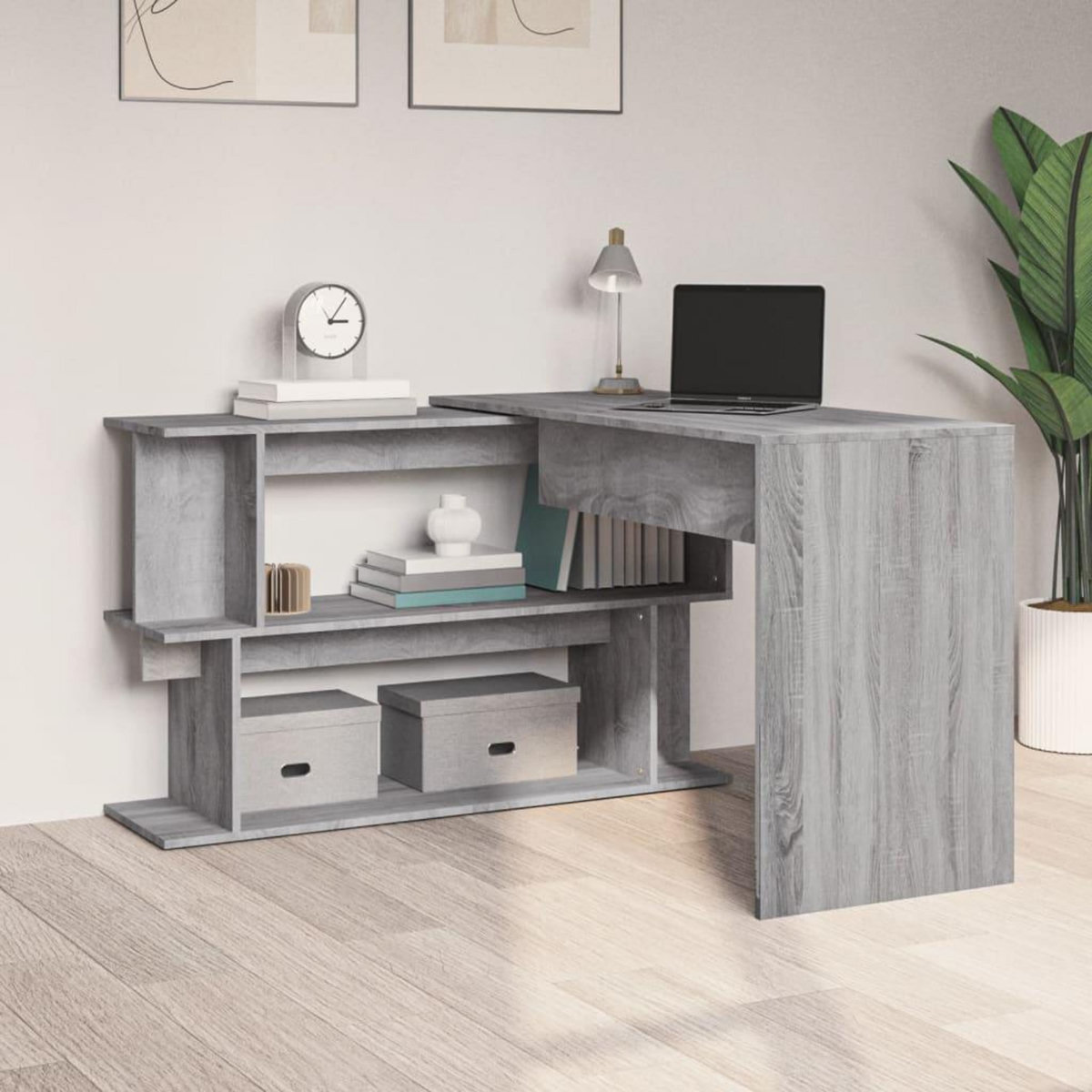 VIDAXL Bureau d'angle Sonoma gris 200x50x76 cm Bois d'ingenierie