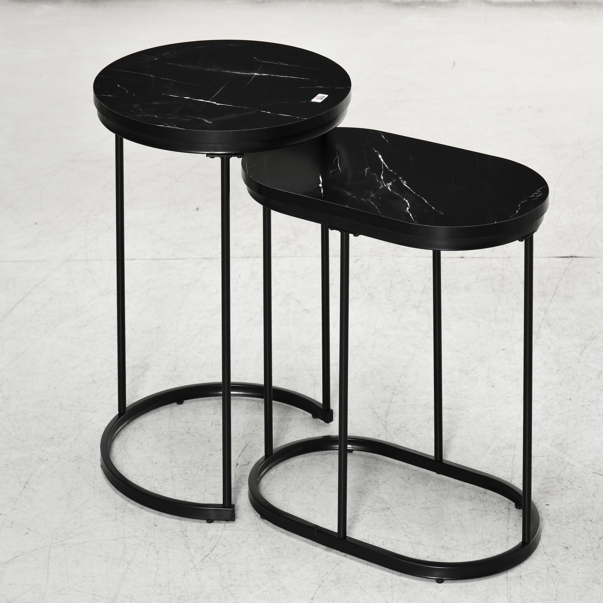 Voir la diapositive 2 : HOMCOM Lot de 2 tables basses gigognes - tables d'appoint encastrables style contemporain - piètement acier plateau MDF aspect marbre noir