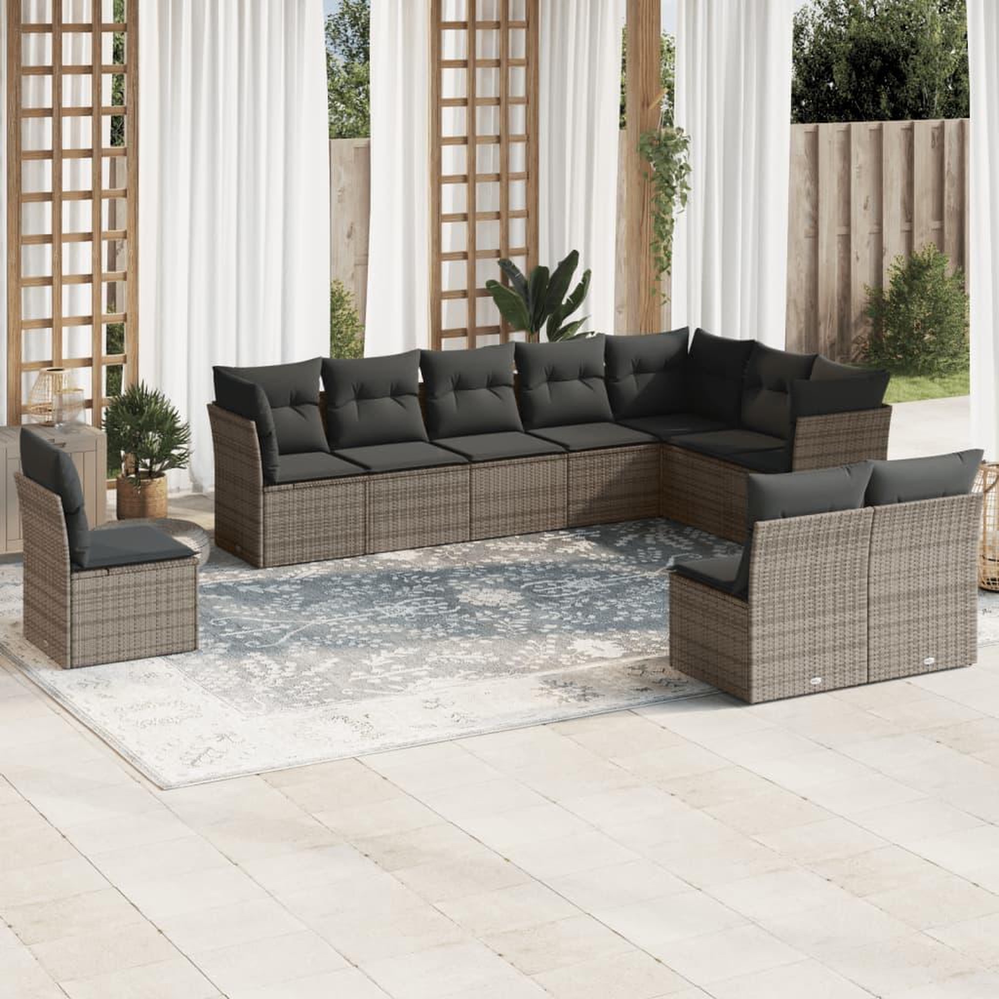 VIDAXL Salon de jardin avec coussins 10 pcs gris resine tressee