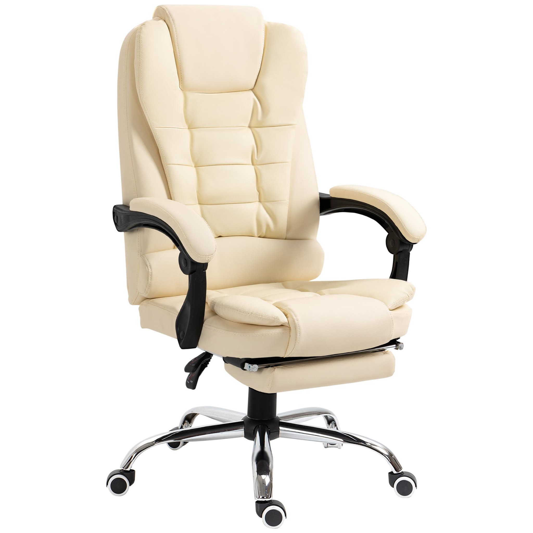 Voir la diapositive 1 : HOMCOM Fauteuil de bureau fauteuil manager grand confort réglable dossier inclinable repose-pied revêtement synthétique crème