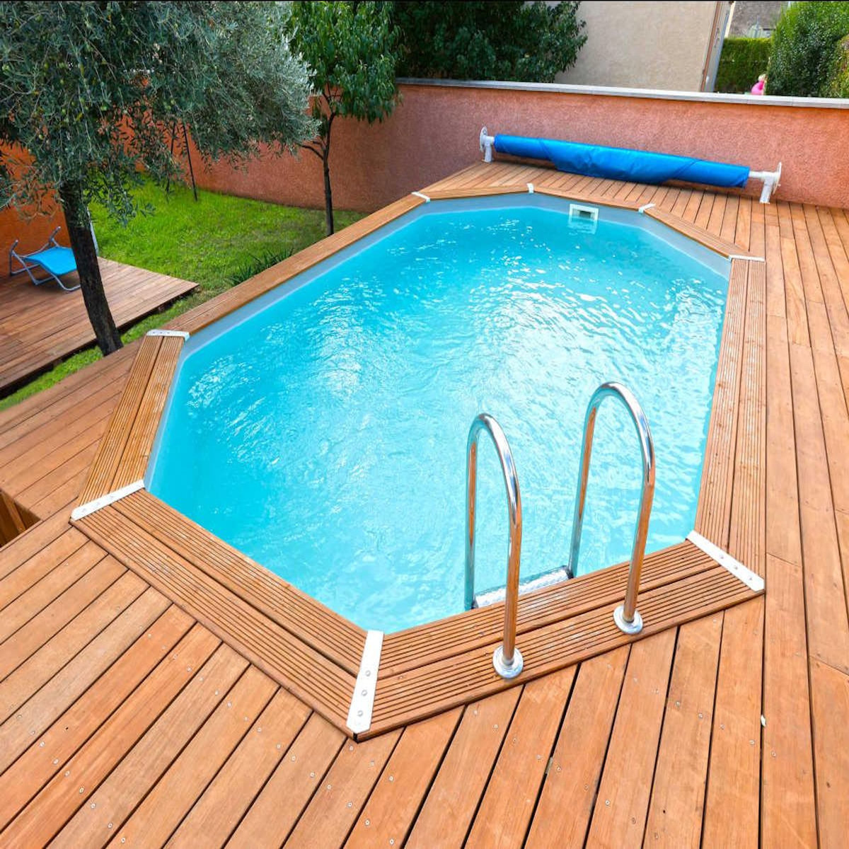 Ubbink Piscine bois Azura 4,90 x 3,55 x 1,30 m - Liner bleu - Ubbink