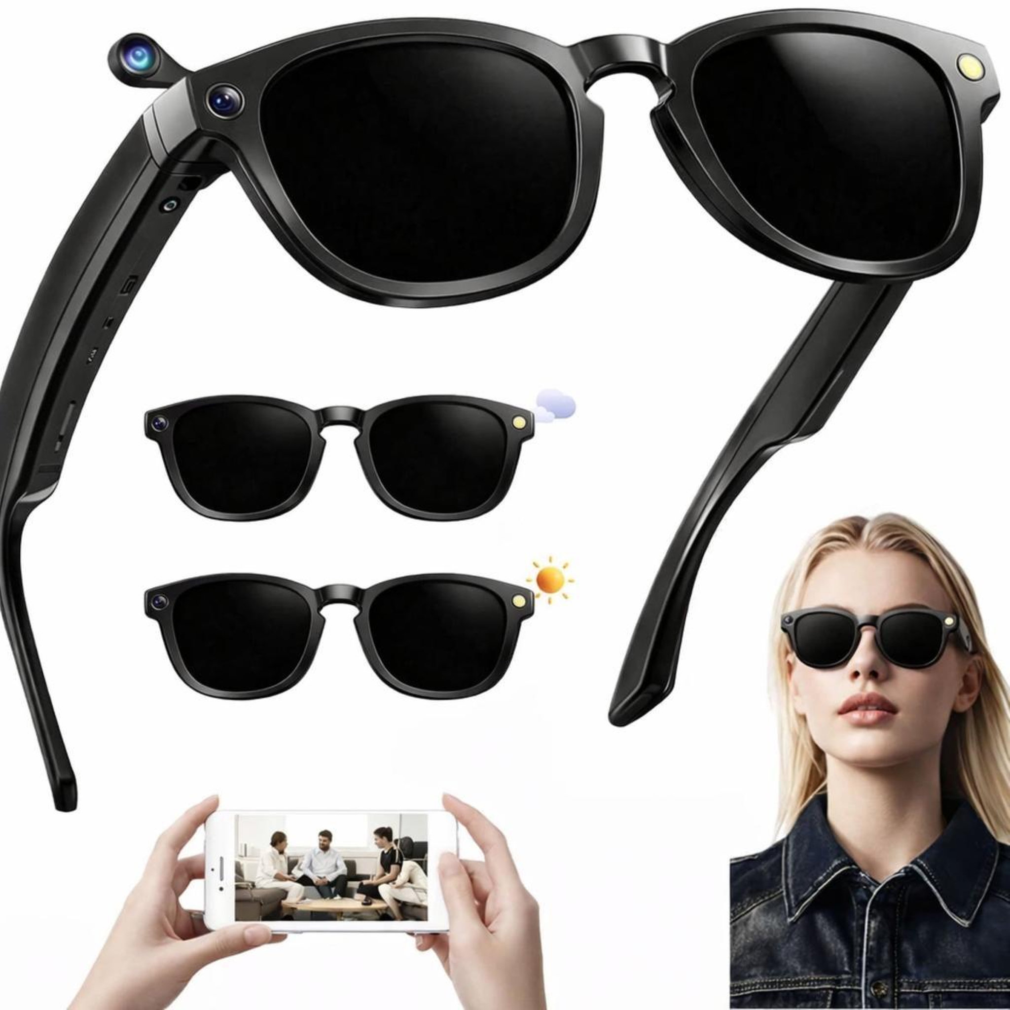 Voir la diapositive 2 : SYNERFIT Lunettes caméra NASA Futura - 8 Mpx 1080p, Bluetooth 5.4, IA vocale - Noir / Graphite