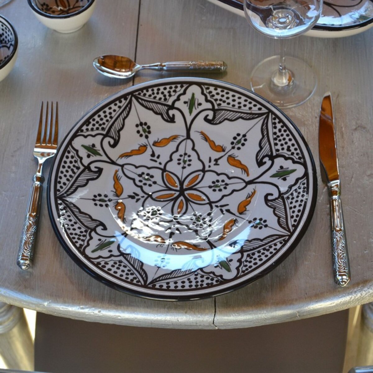 YODECO Lot de 6 assiettes plates Marocain noir - D 28 cm