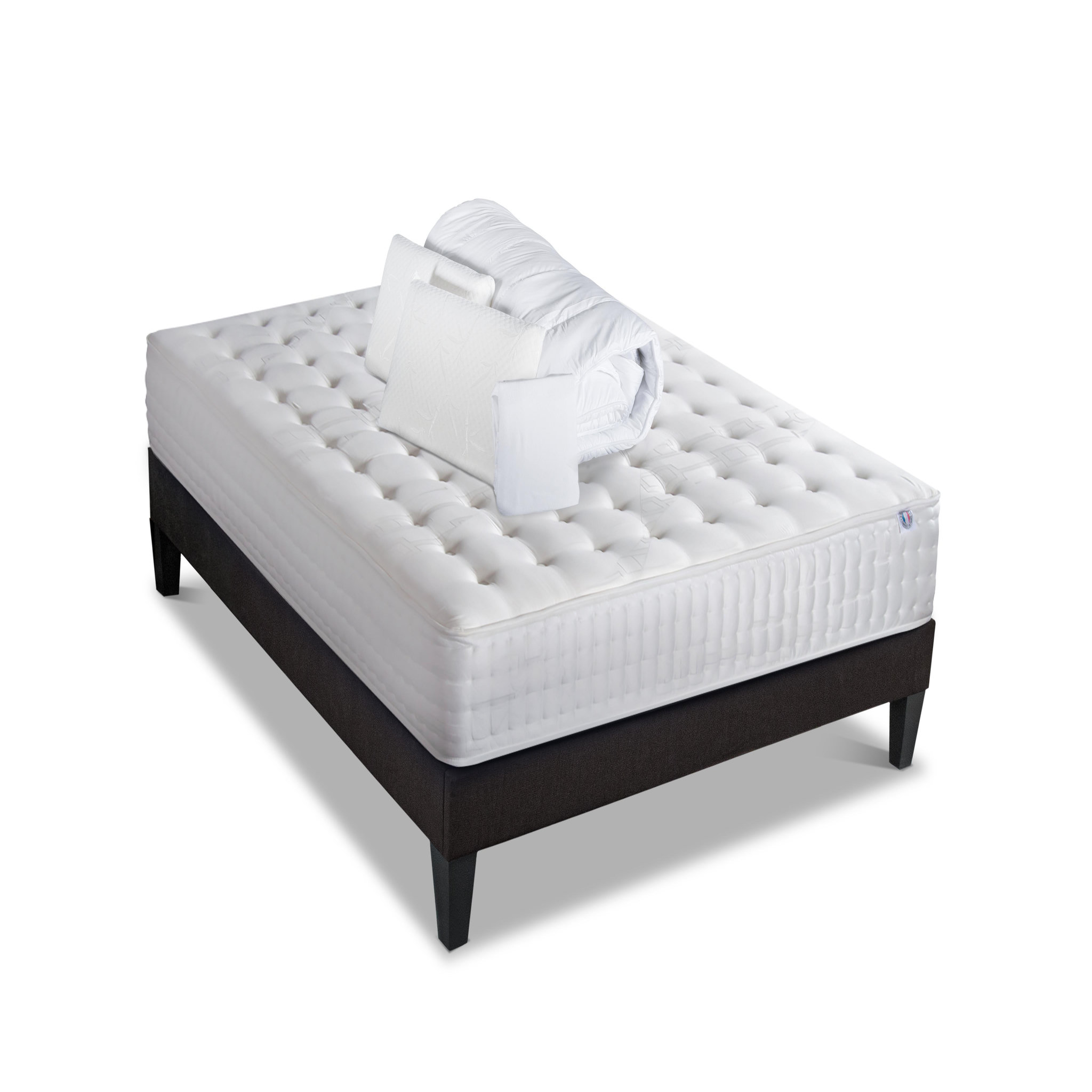 BELLECOUR BELLECOUR LITERIE | Pack Prêt à dormir CHÂTELET | Matelas Mémoire de forme + Sommier + Accessoires. Coloris disponibles : Blanc