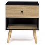 Voir la diapositive 3 : ID MARKET Lot de 2 tables de chevet EMMIE scandinaves 1 tiroir avec niche noir et hêtre