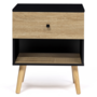 Voir la diapositive 3 : ID MARKET Lot de 2 tables de chevet EMMIE scandinaves 1 tiroir avec niche noir et hêtre
