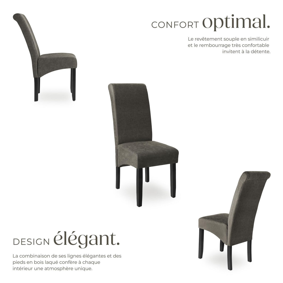 tectake Chaise de salle à manger avec revêtement en cuir synthétique gris marbré Lot de 2