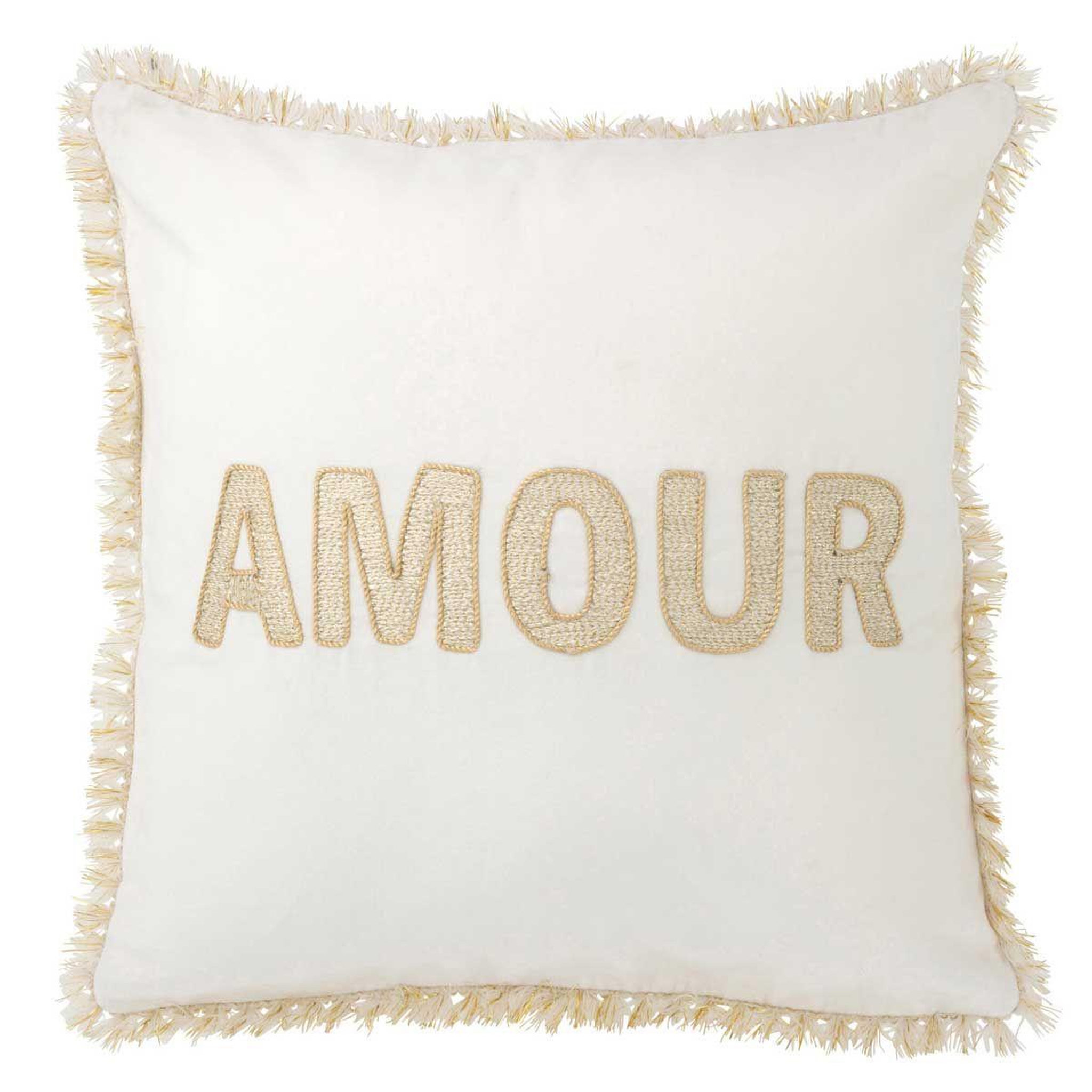 J-LINE Coussin déco amour  ellis  45x45cm blanc