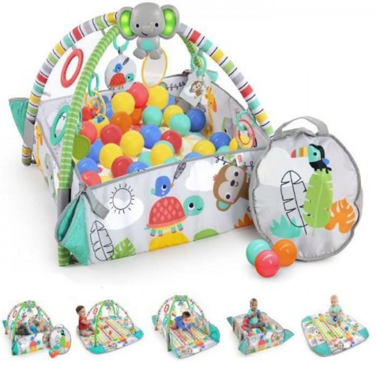 Bright Starts BRIGHT STARTS Tapis d'éveil maxi Monde Tropical, 5 modes de jeu - 40 balles - 7 jouets détachables