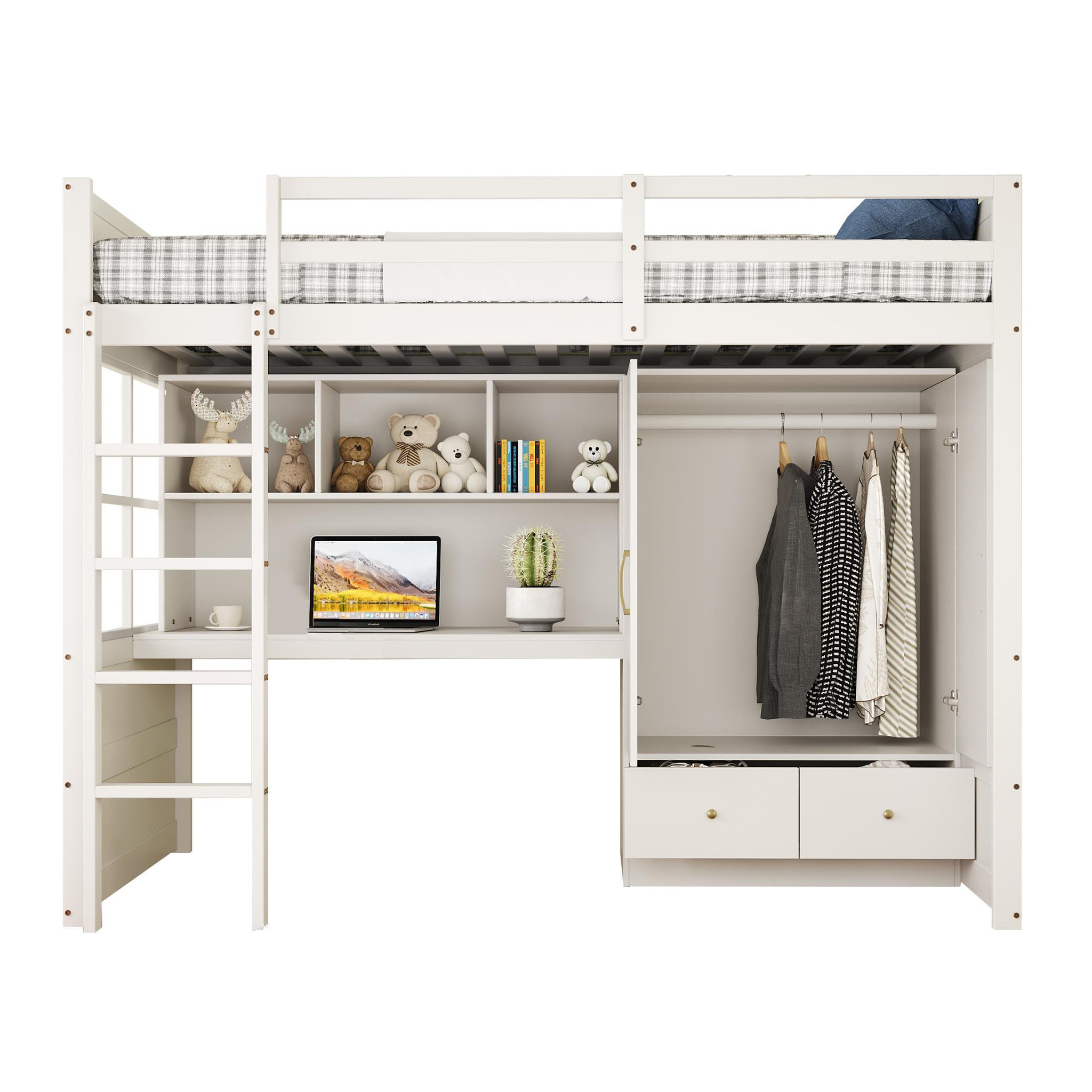 MERAX Lit mezzanine enfant. Coloris disponibles : Blanc, Marron