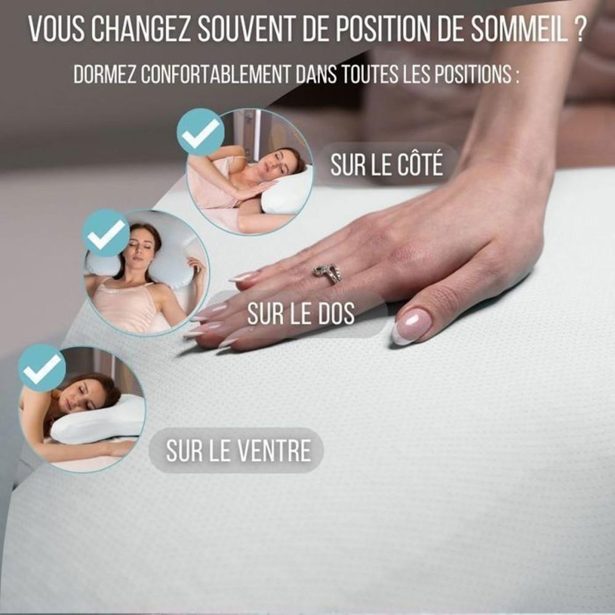 Voir la diapositive 6 : Oreiller Papillon ergonomique à mémoire de forme profil bas 10 cm, 56x46 cm, blanc, taie en coton amovible