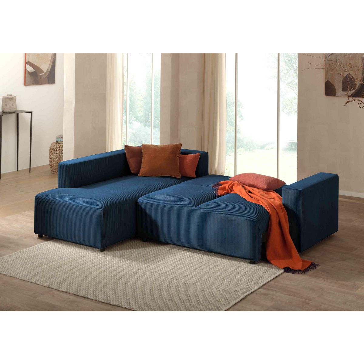 LISA DESIGN Livy - canapé d'angle convertible - avec coffre - en velours côtelé - 5 places - gauche