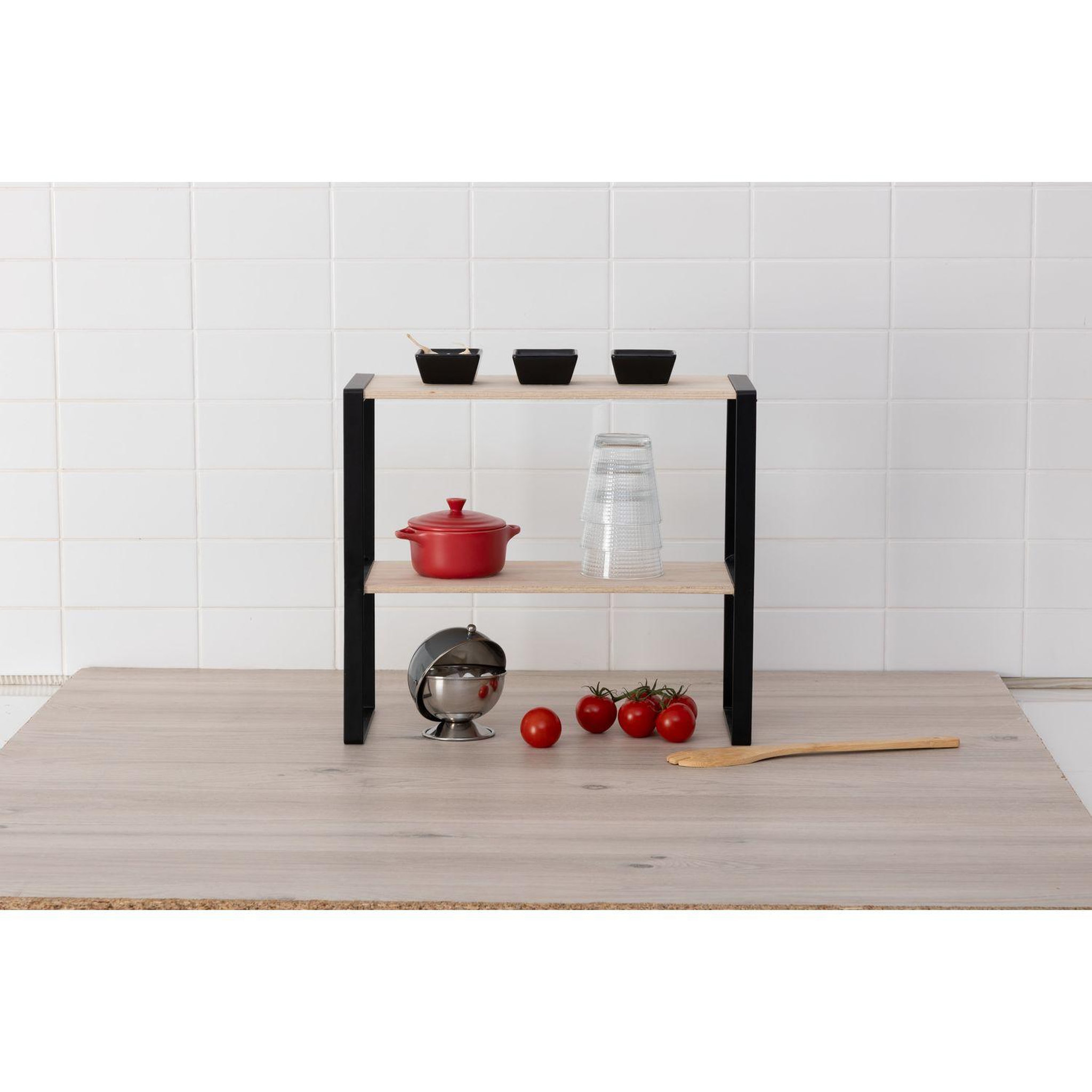 Voir la diapositive 2 : FIVE Étagère à 2 niveaux en bois blackwood - beige