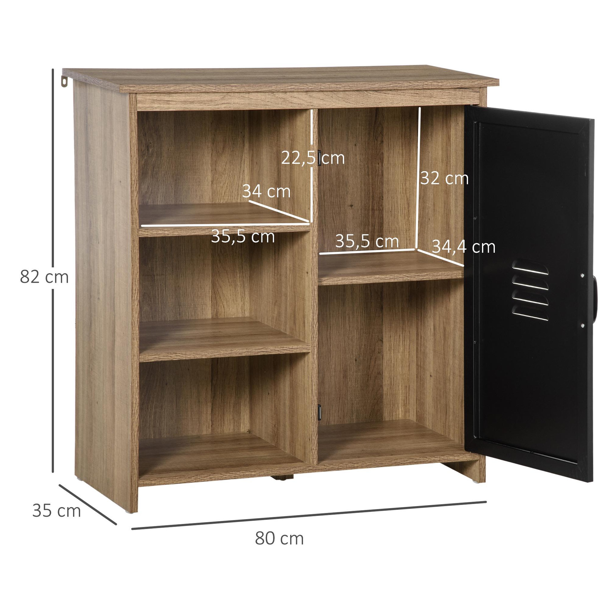 Voir la diapositive 3 : HOMCOM Buffet design industriel - meuble de rangement 3 niches placard - panneaux particules aspect bois veinage porte métal noir