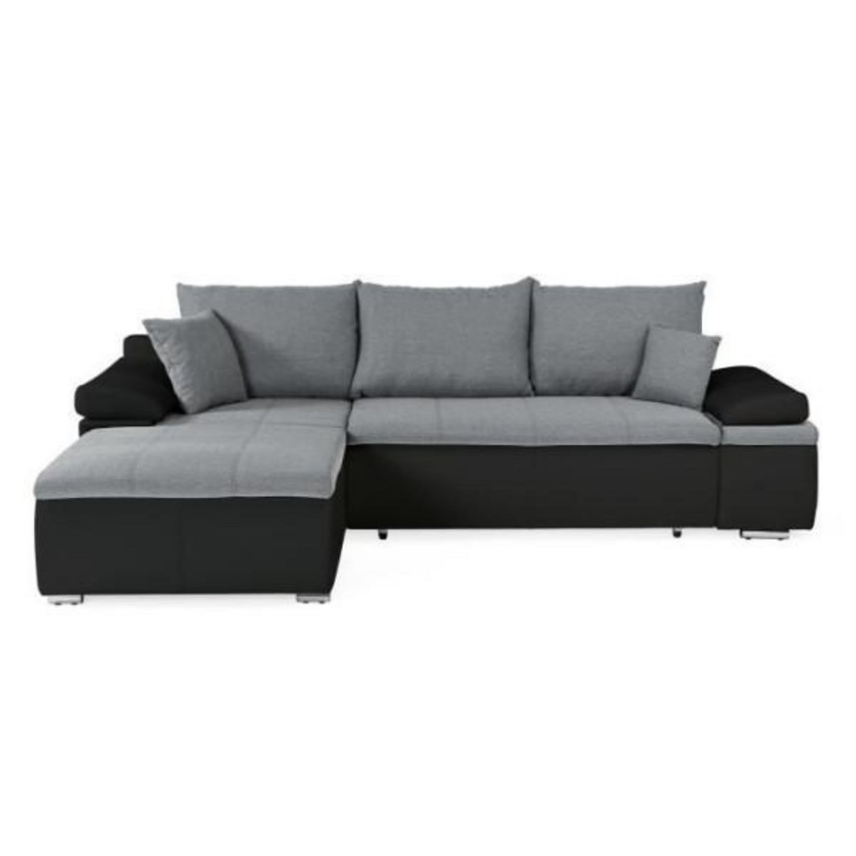 MARKET24 Canapé d'angle réversible convertible 3 places+Coffre - Simili noir et tissu gris - L 274 x P 184 cm - CELINA - Fabriqué en U