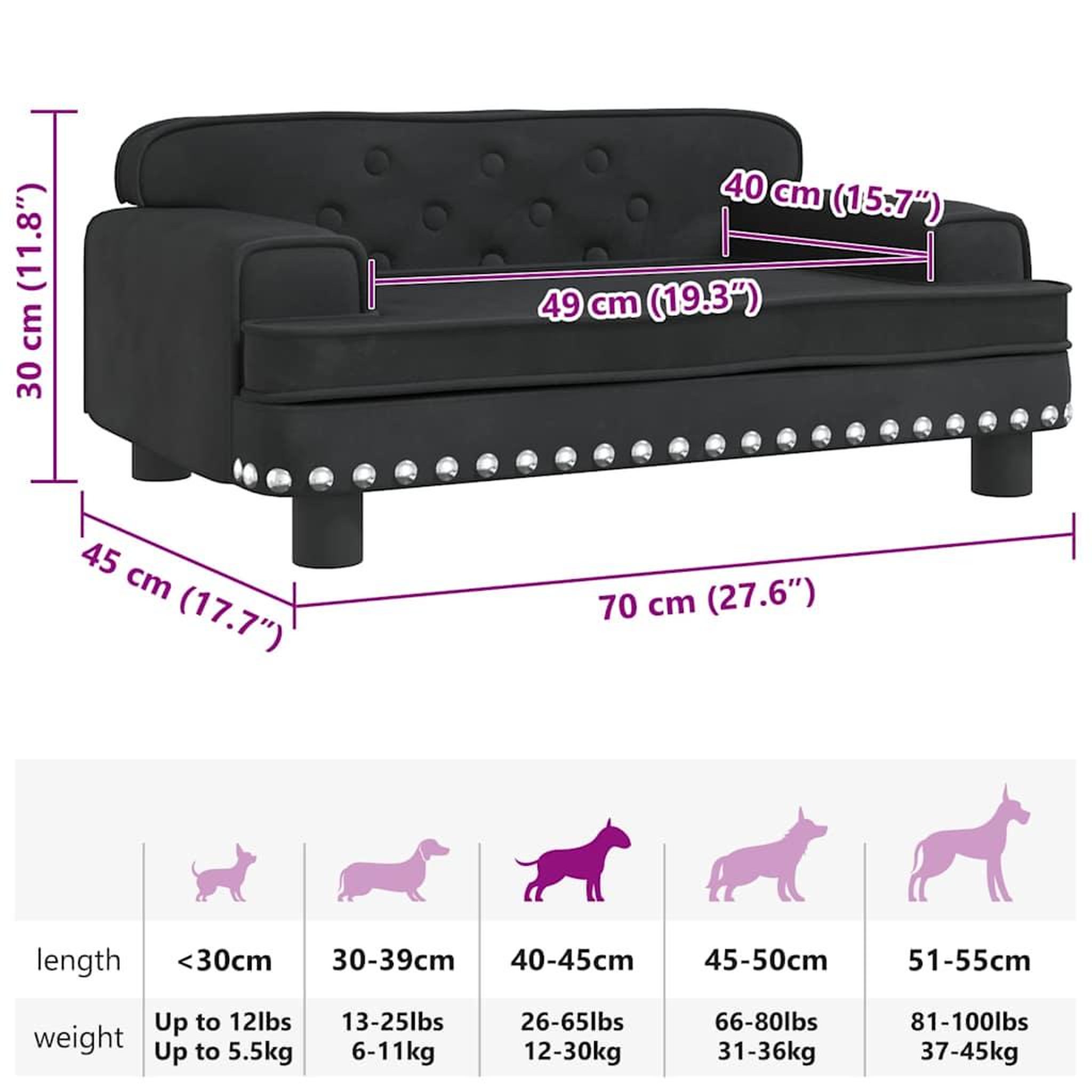 Voir la diapositive 6 : VIDAXL Lit pour chien noir 70x45x30 cm velours