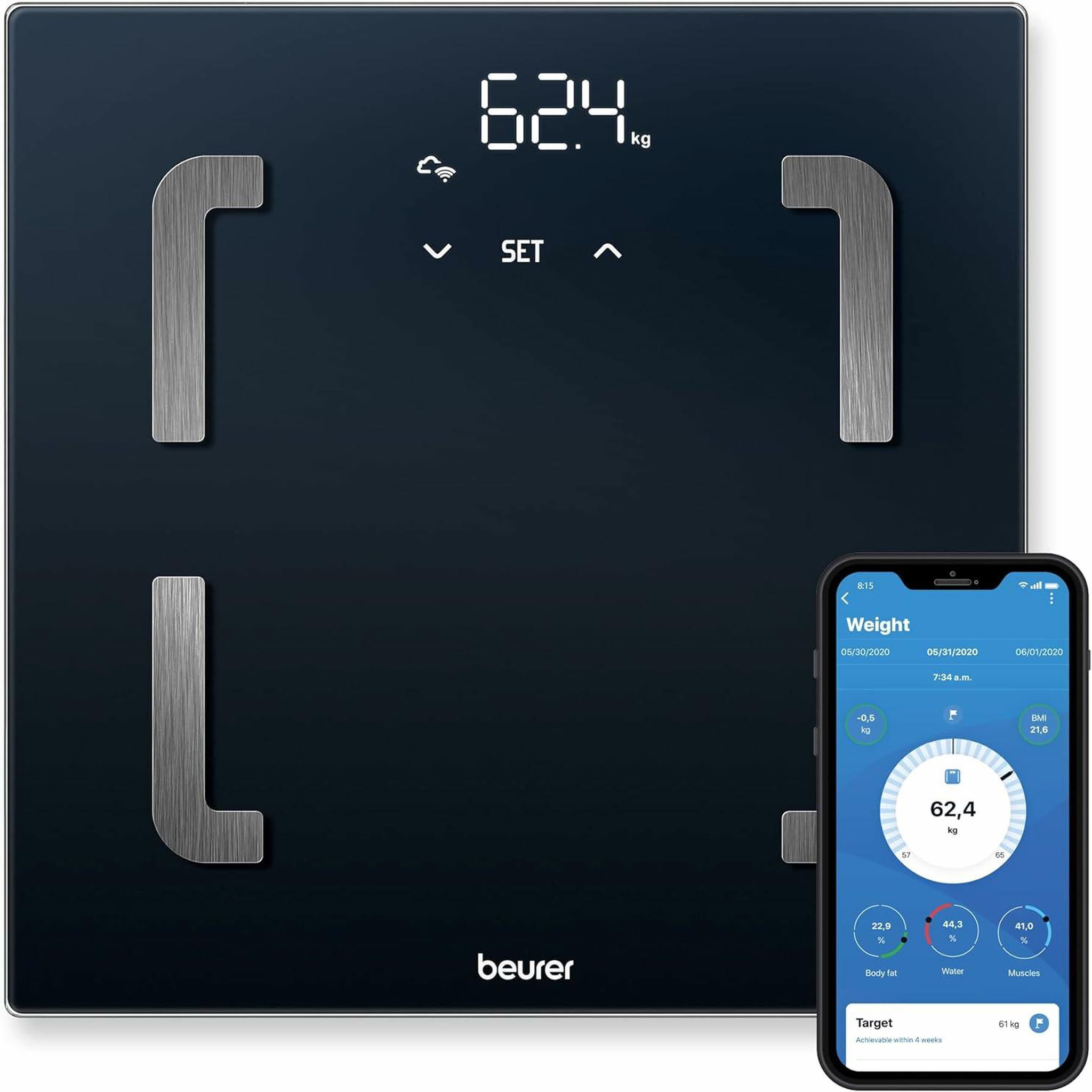 Voir la diapositive 3 : Beurer Beurer bf 880 wifi carré noir pèse-personne électronique