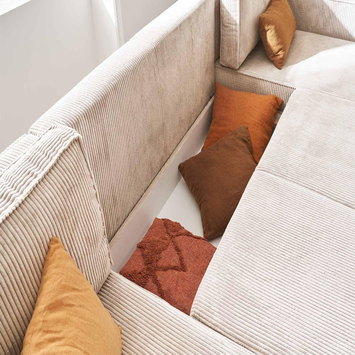 LISA DESIGN Charlie - canapé panoramique en u - 7 places - convertible avec coffre - en velours côtelé