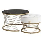 MERAX Lot De 2 Tables Basses Gigognes Rondes 50/70cm Avec 1 Tiroir. Coloris disponibles : Blanc